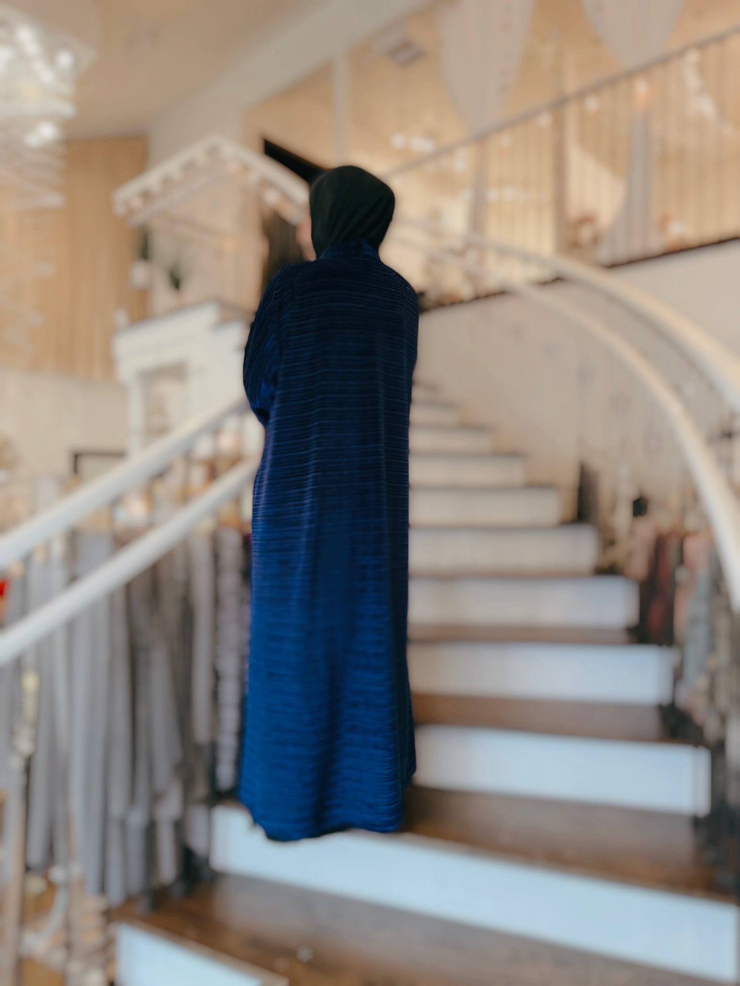 Nour Oversized Abaya - Cobalt Blue Pleated Stretch Velvet
