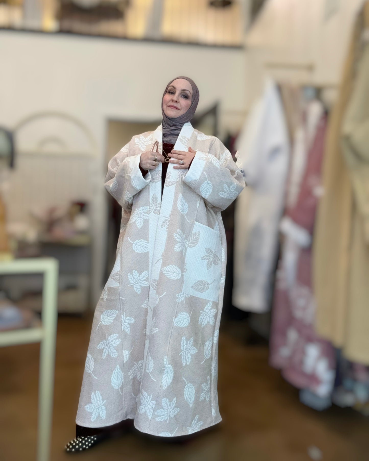 Up-cycled Pocket Anorak Abaya - Sandstone Leaves