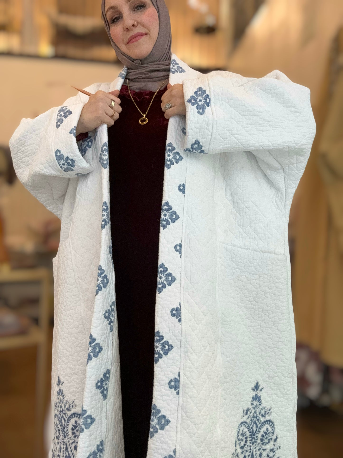 Up-cycled Pocket Anorak Abaya - Indigo Paisley