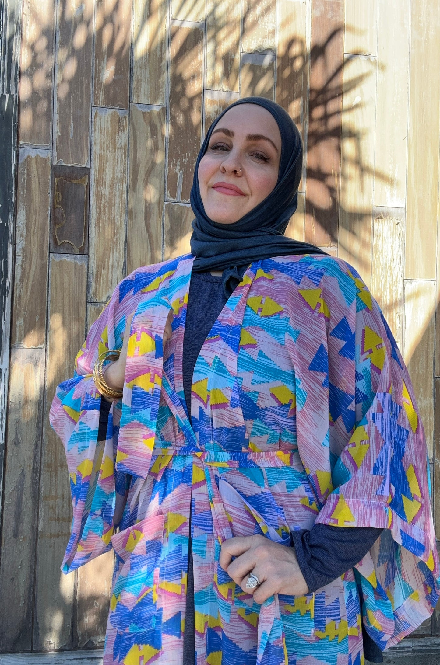 Signature MC Kimono: Azure & Bubblegum Geometric