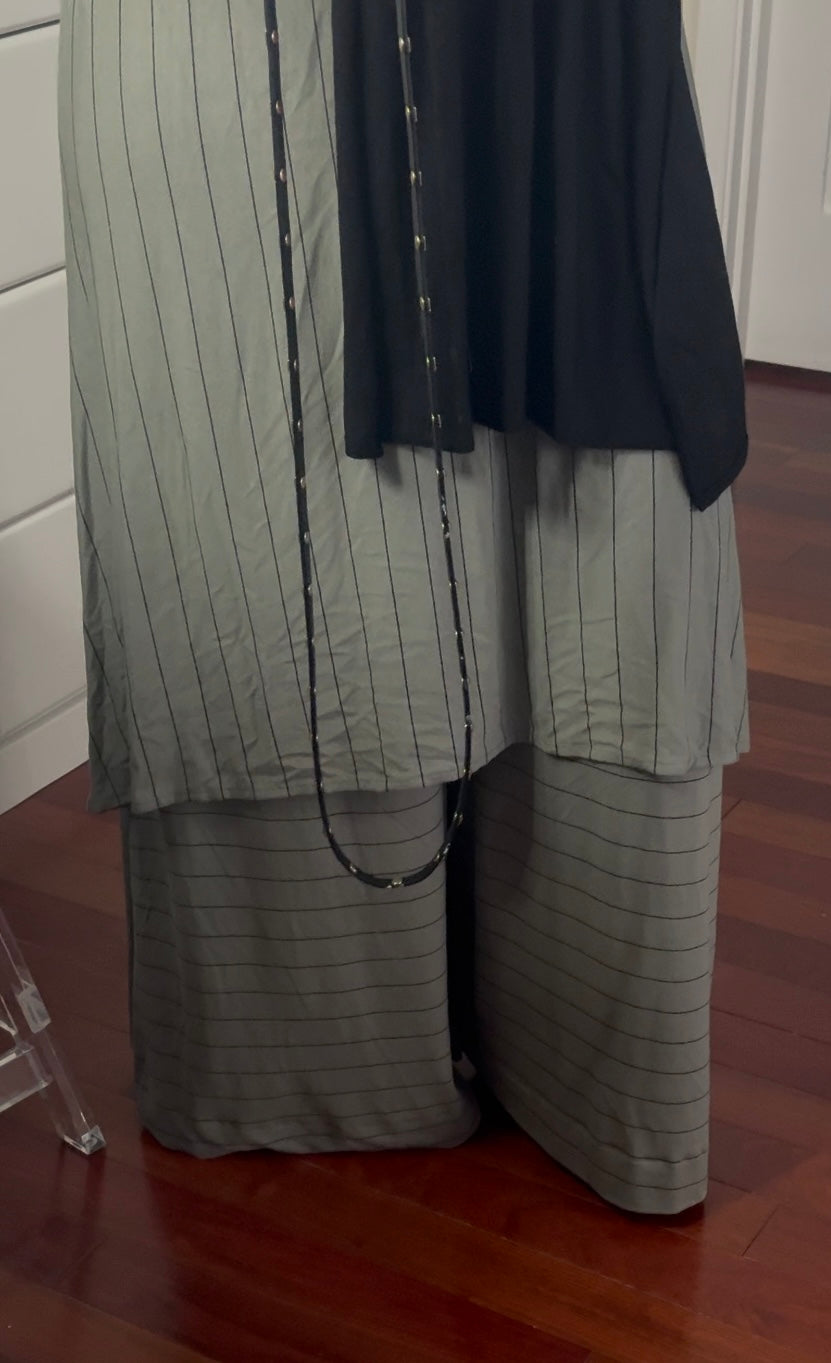 Jersey Palazzo Pant: Striped Dark Sage