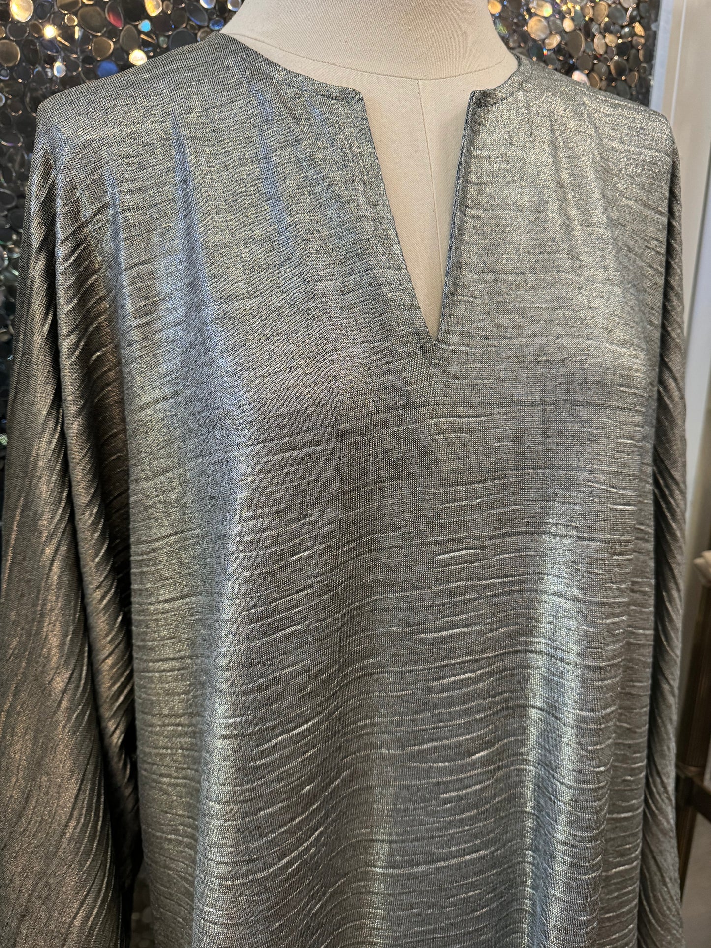 Metallic Plisse 70's Goth Tunic: Blue Grey