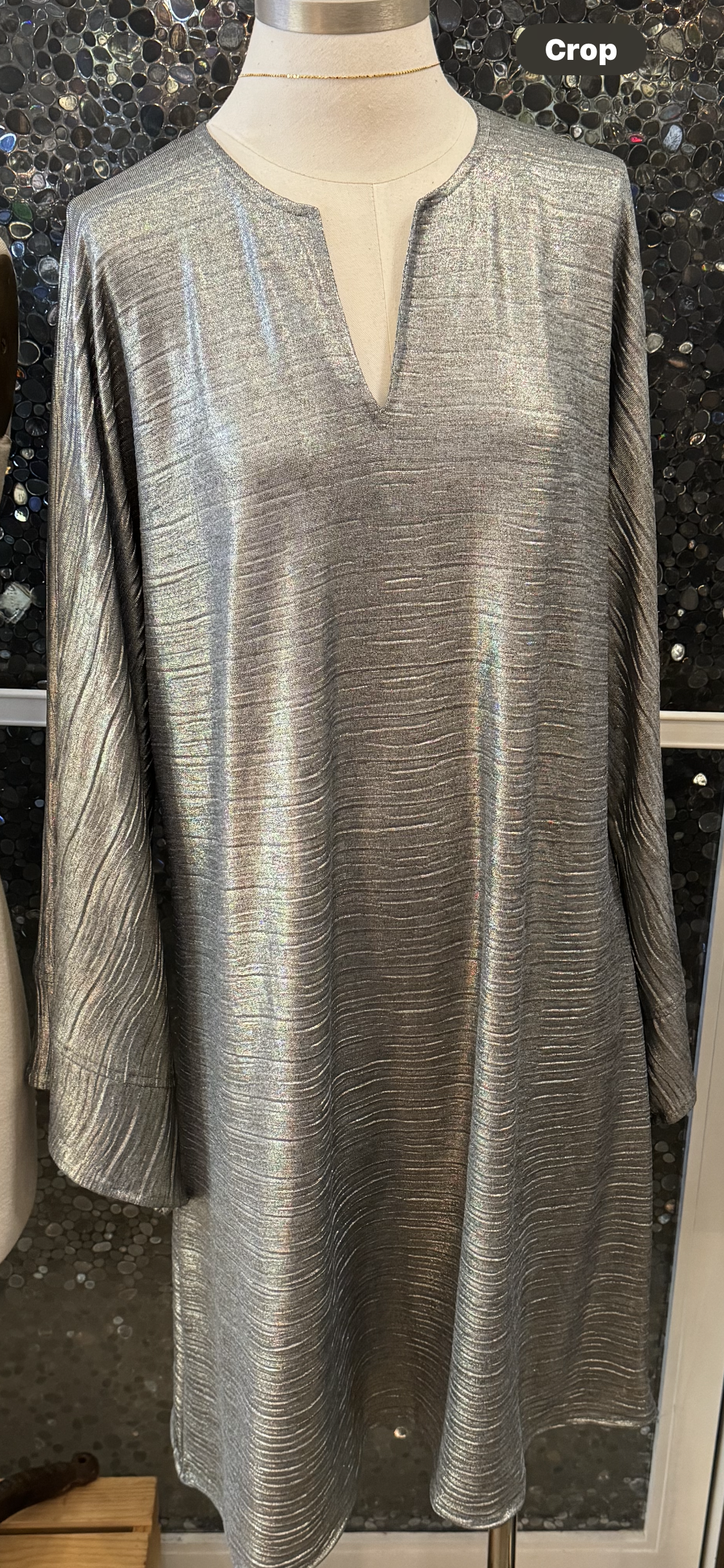 Metallic Plisse 70's Goth Tunic: Blue Grey
