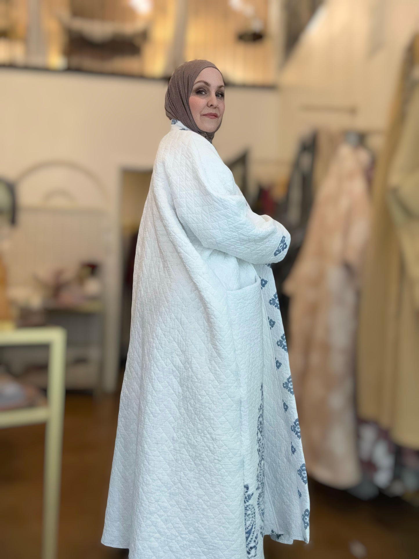 Up-cycled Pocket Anorak Abaya - Indigo Paisley