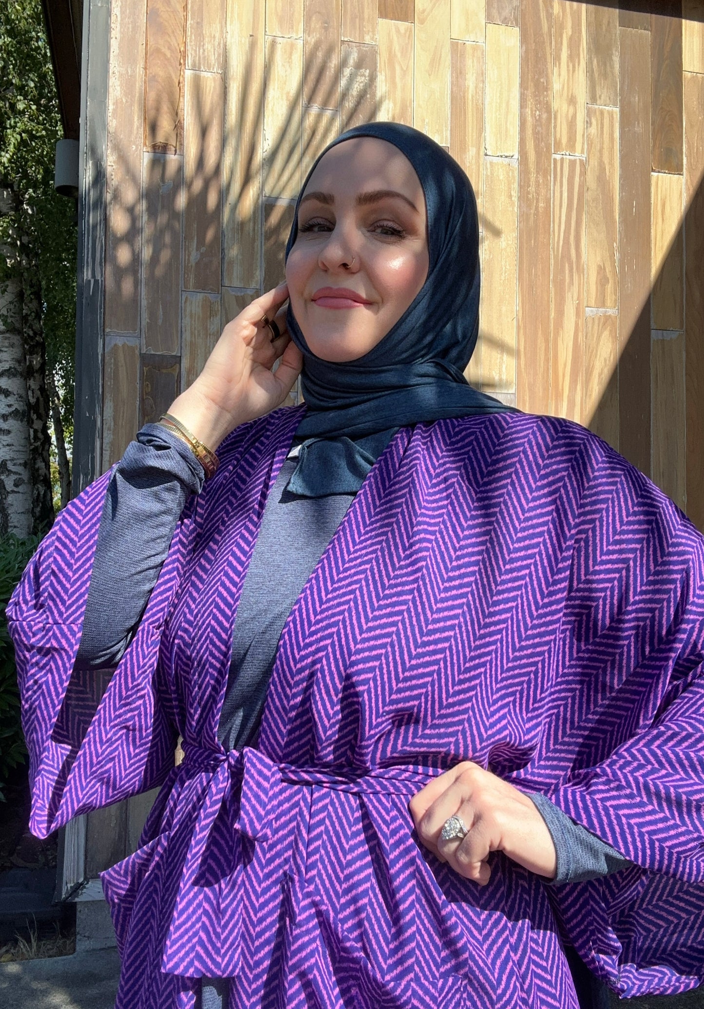 Signature MC Kimono: Pink & Purple Herringbone