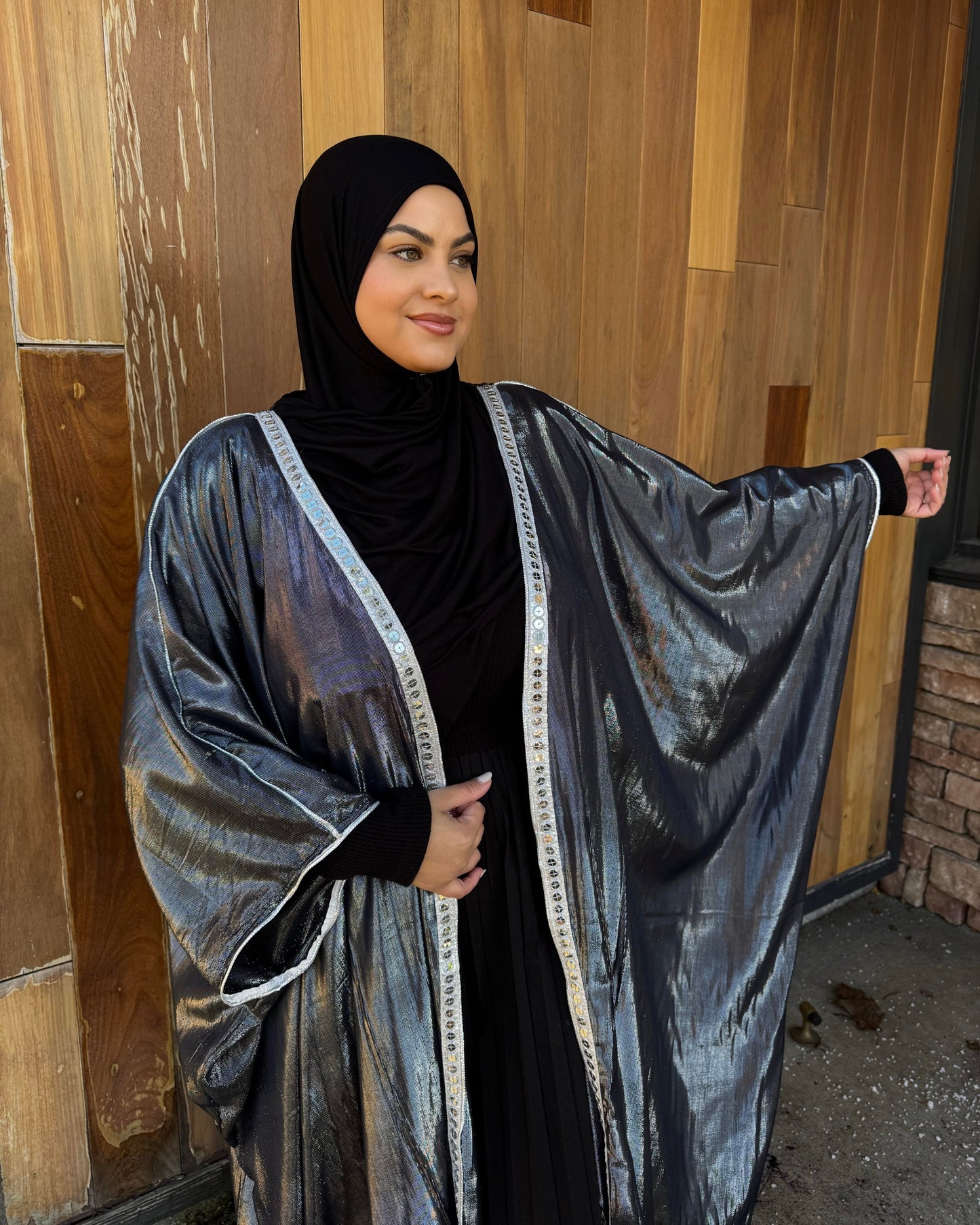 Metallic Oversized Abaya - Eid Collection: Silver & Black