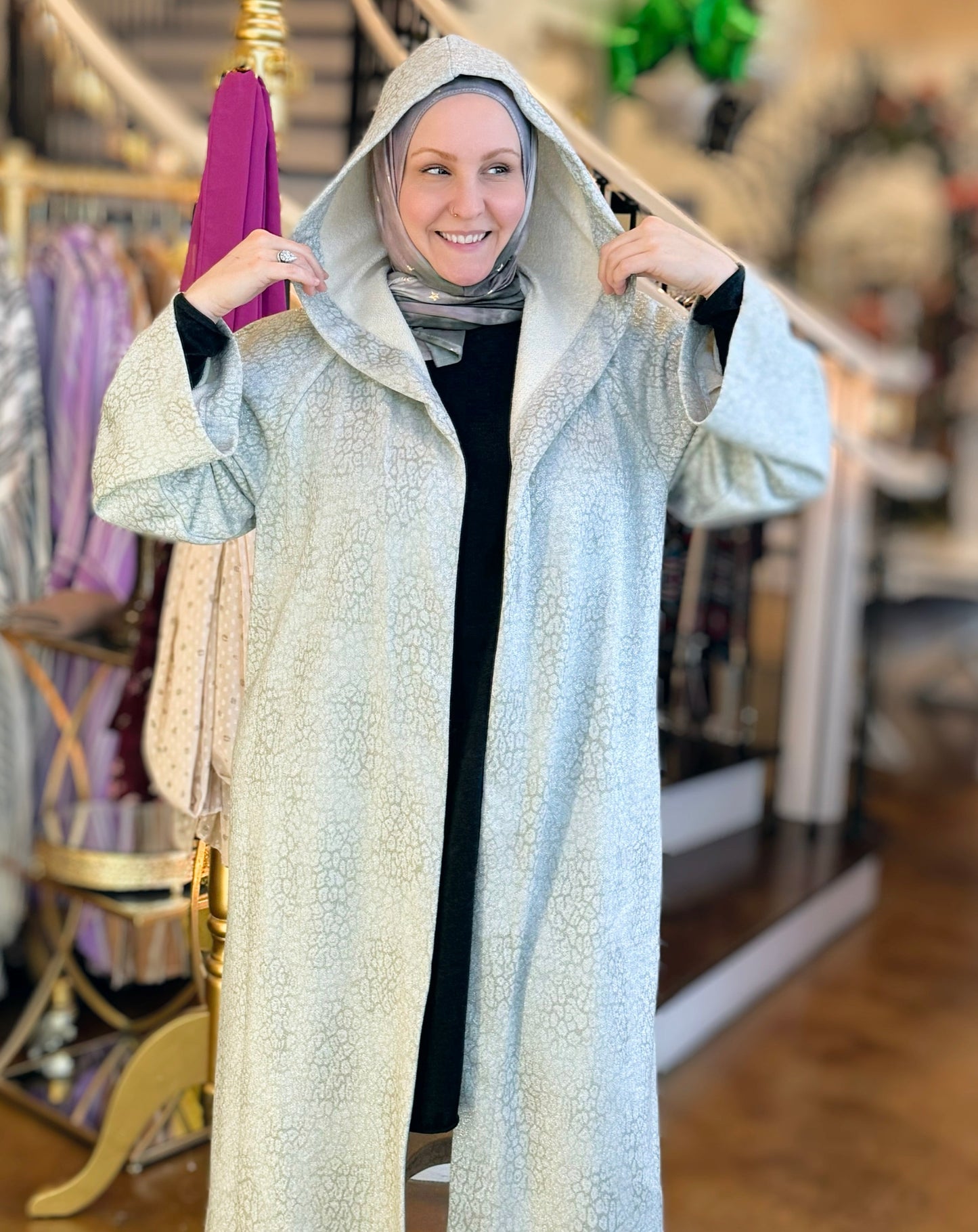 Laila Oversized Hooded Cardigan - Silver Leopard