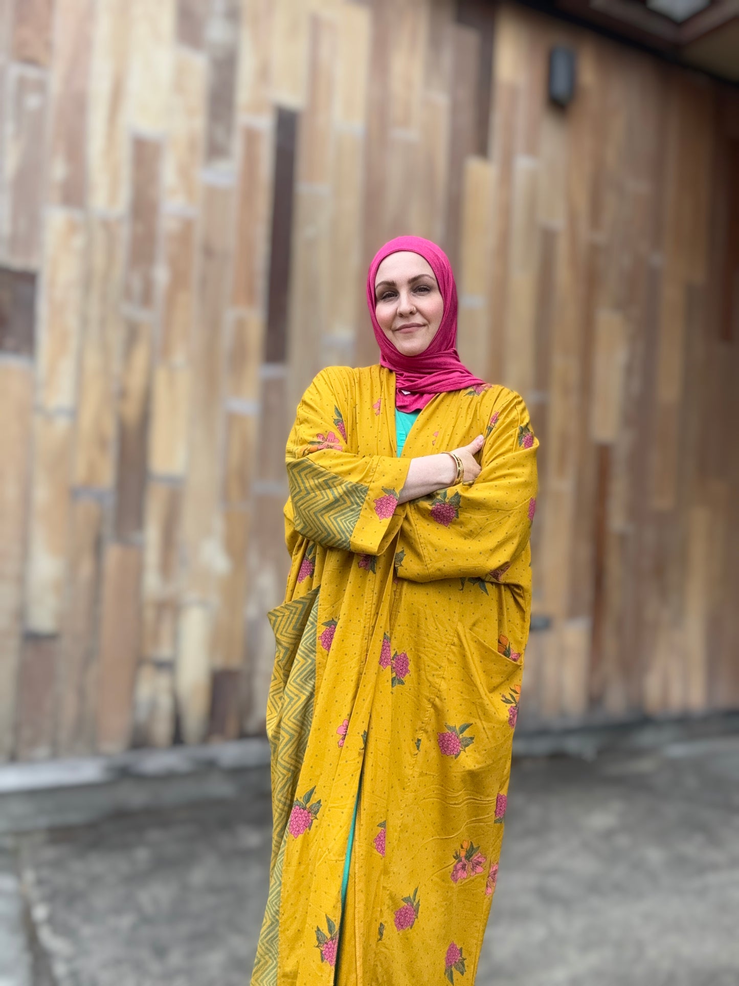 Pocket Anorak Abaya - Golden Hibiscus Bloom