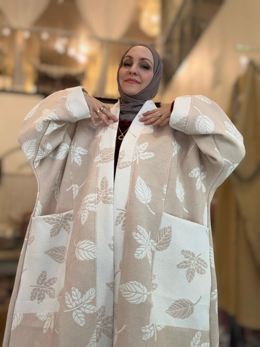Up-cycled Pocket Anorak Abaya - Sandstone Leaves