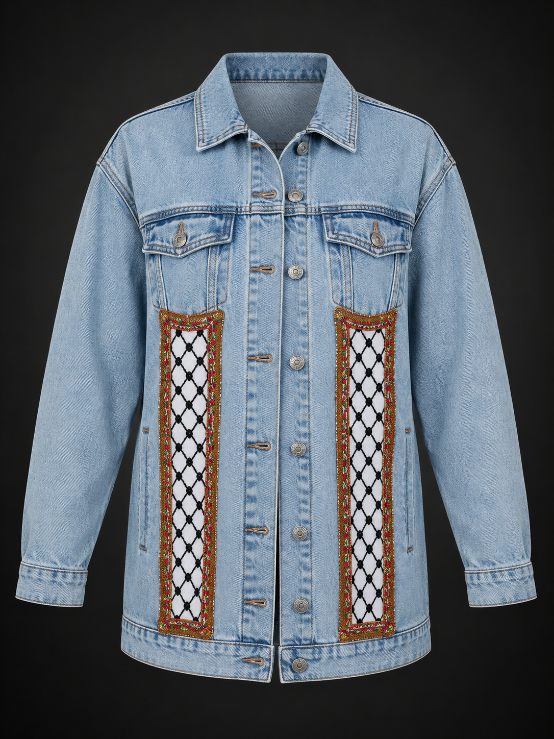 Palestine: Memory & Witness — Light Wash Denim Kuffiya Jacket