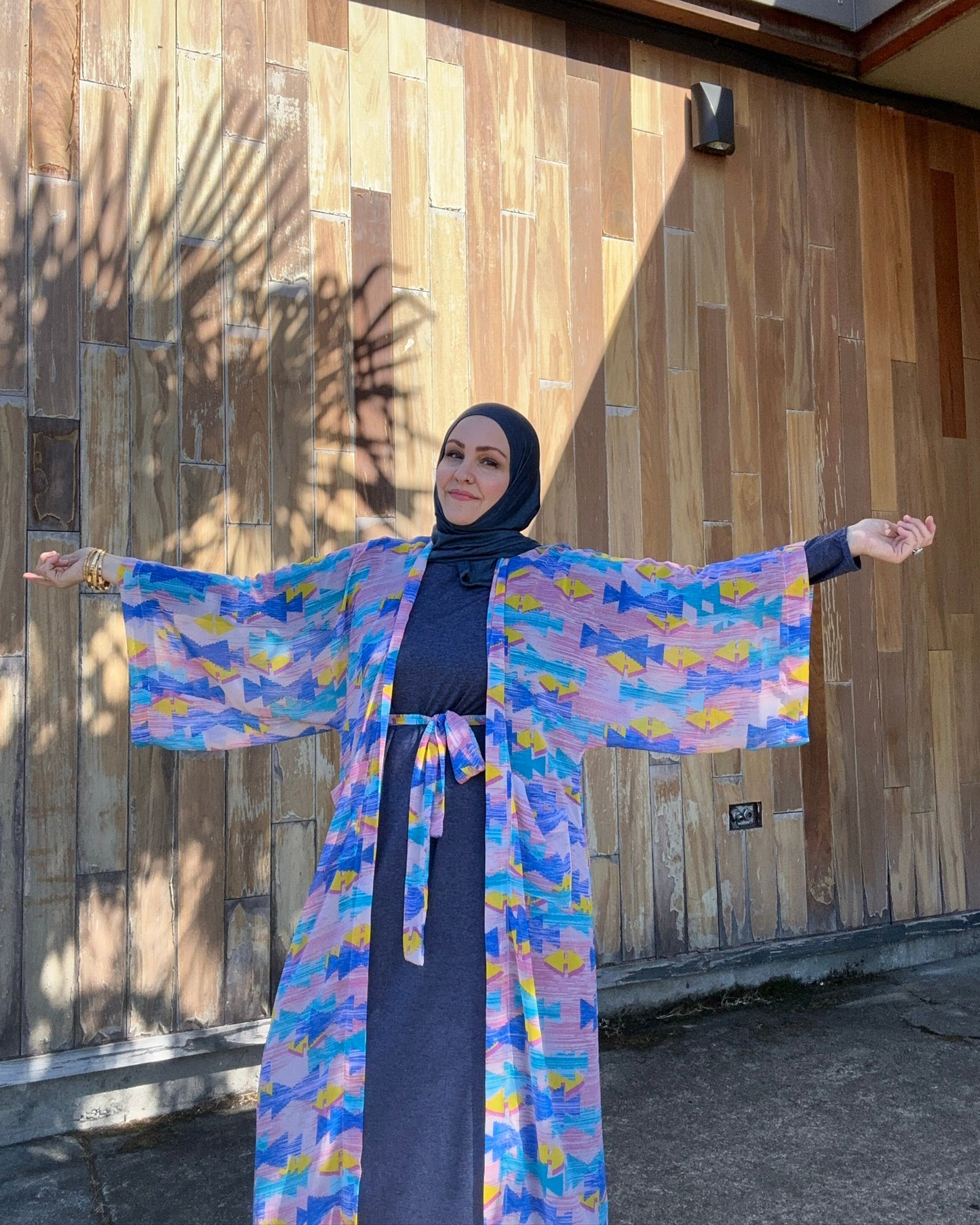 Signature MC Kimono: Azure & Bubblegum Geometric