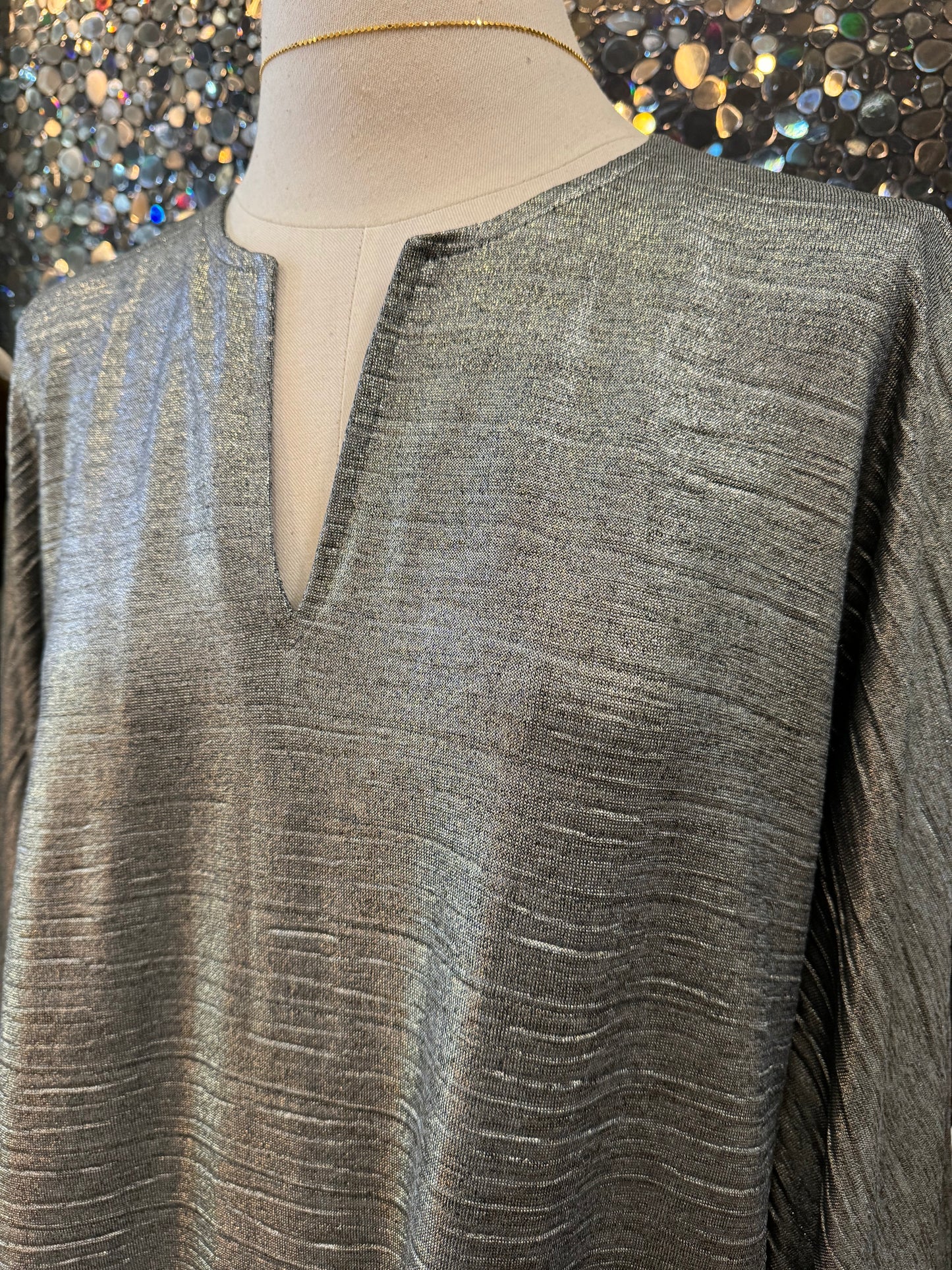 Metallic Plisse 70's Goth Tunic: Blue Grey