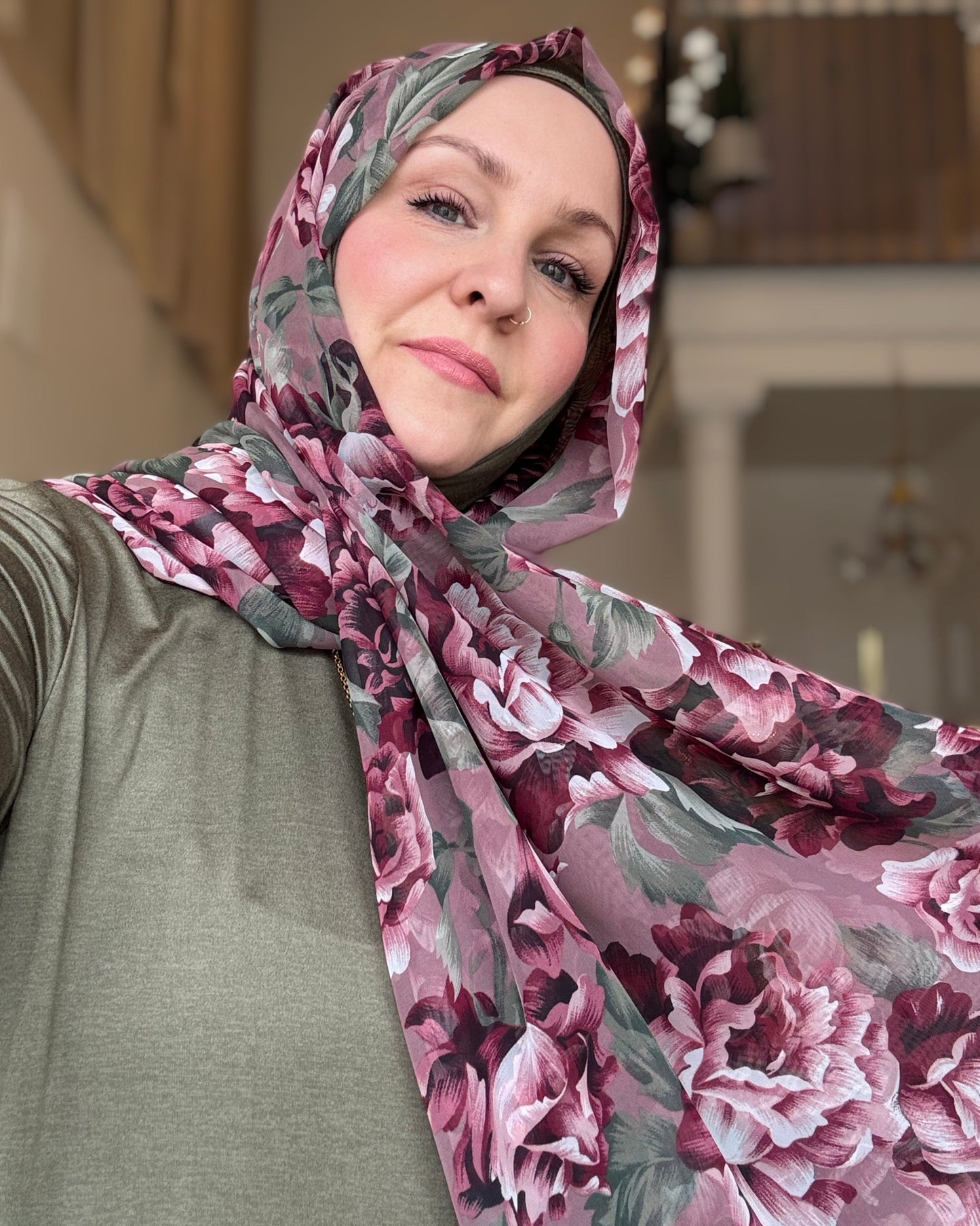 Chiffon Hijab: Rosewood Bloom