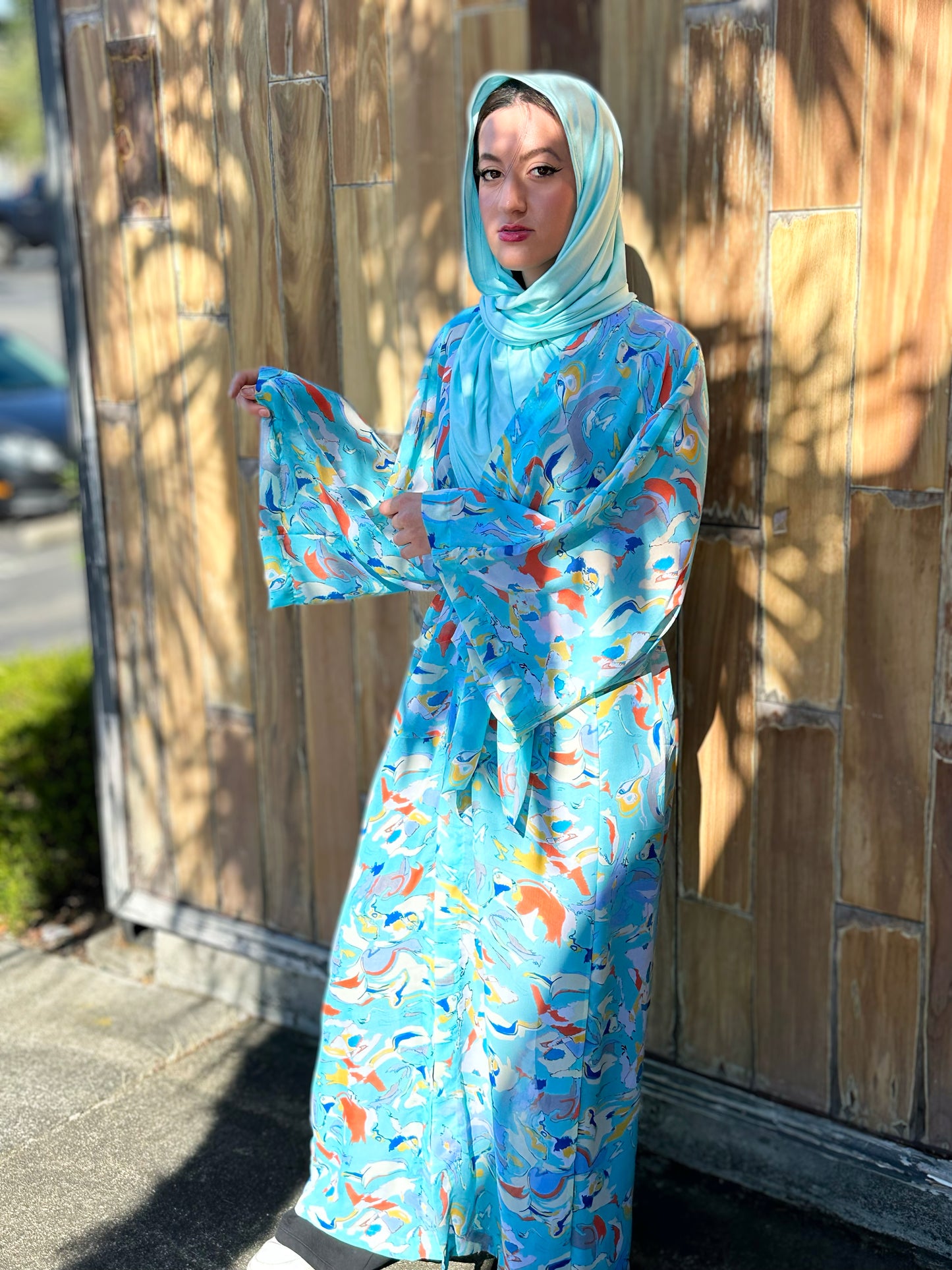 Signature MC Kimono: Sky Blue Fiery Marble