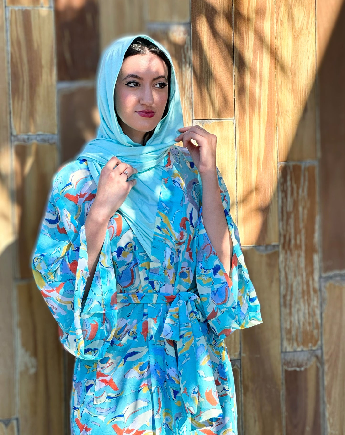 Signature MC Kimono: Sky Blue Fiery Marble