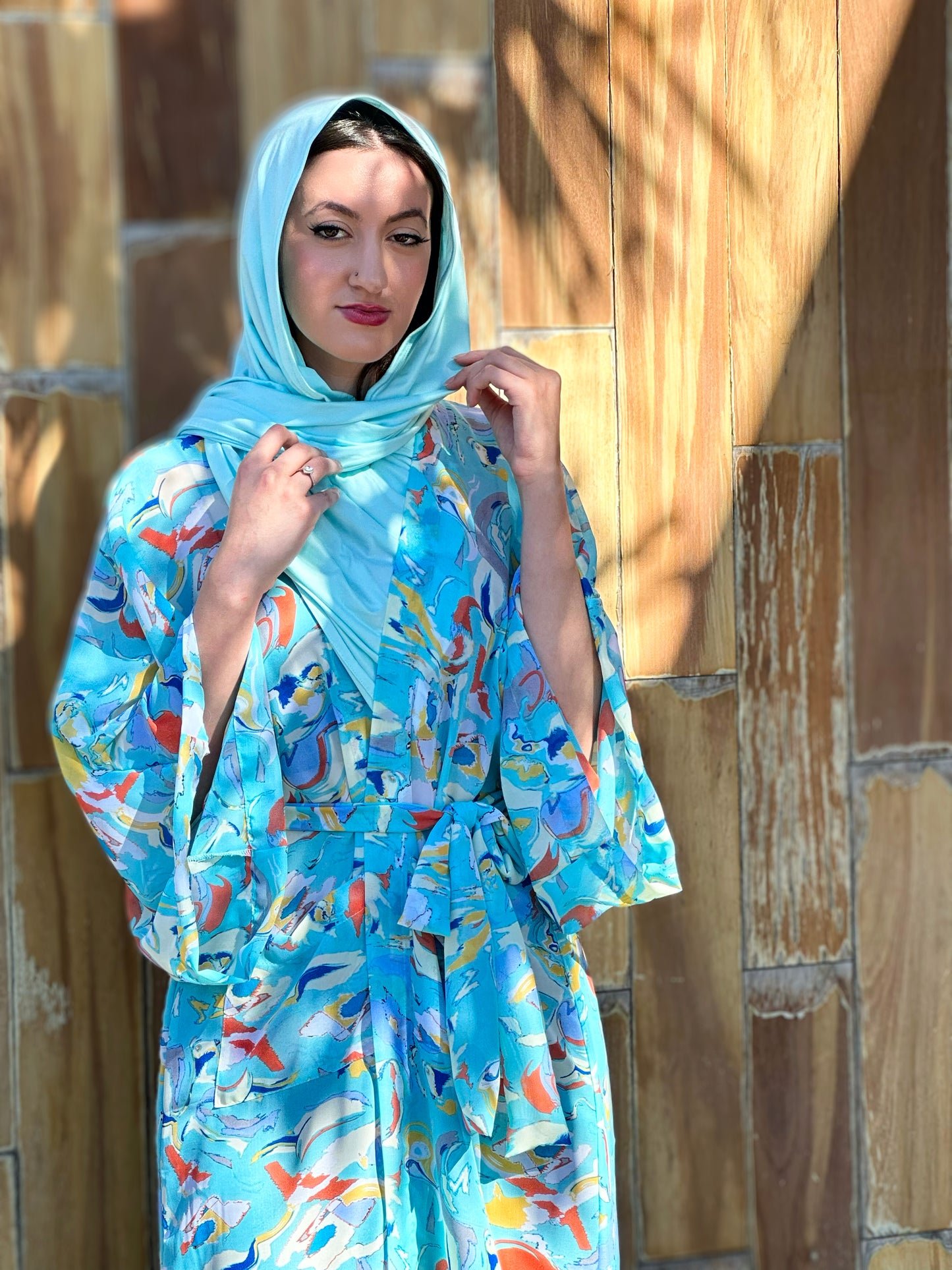 Signature MC Kimono: Sky Blue Fiery Marble