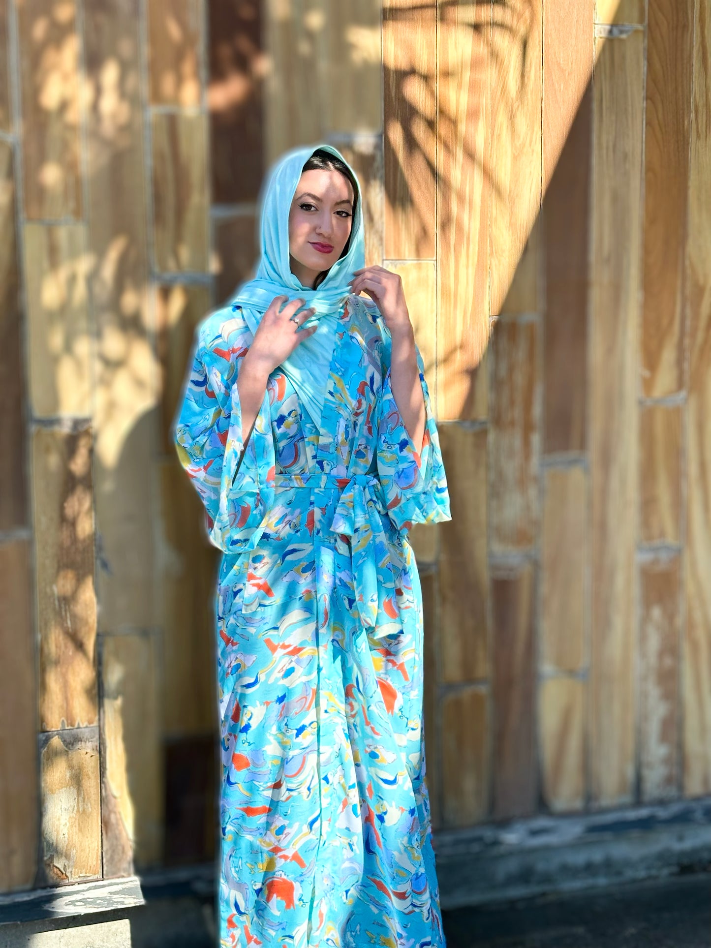 Signature MC Kimono: Sky Blue Fiery Marble