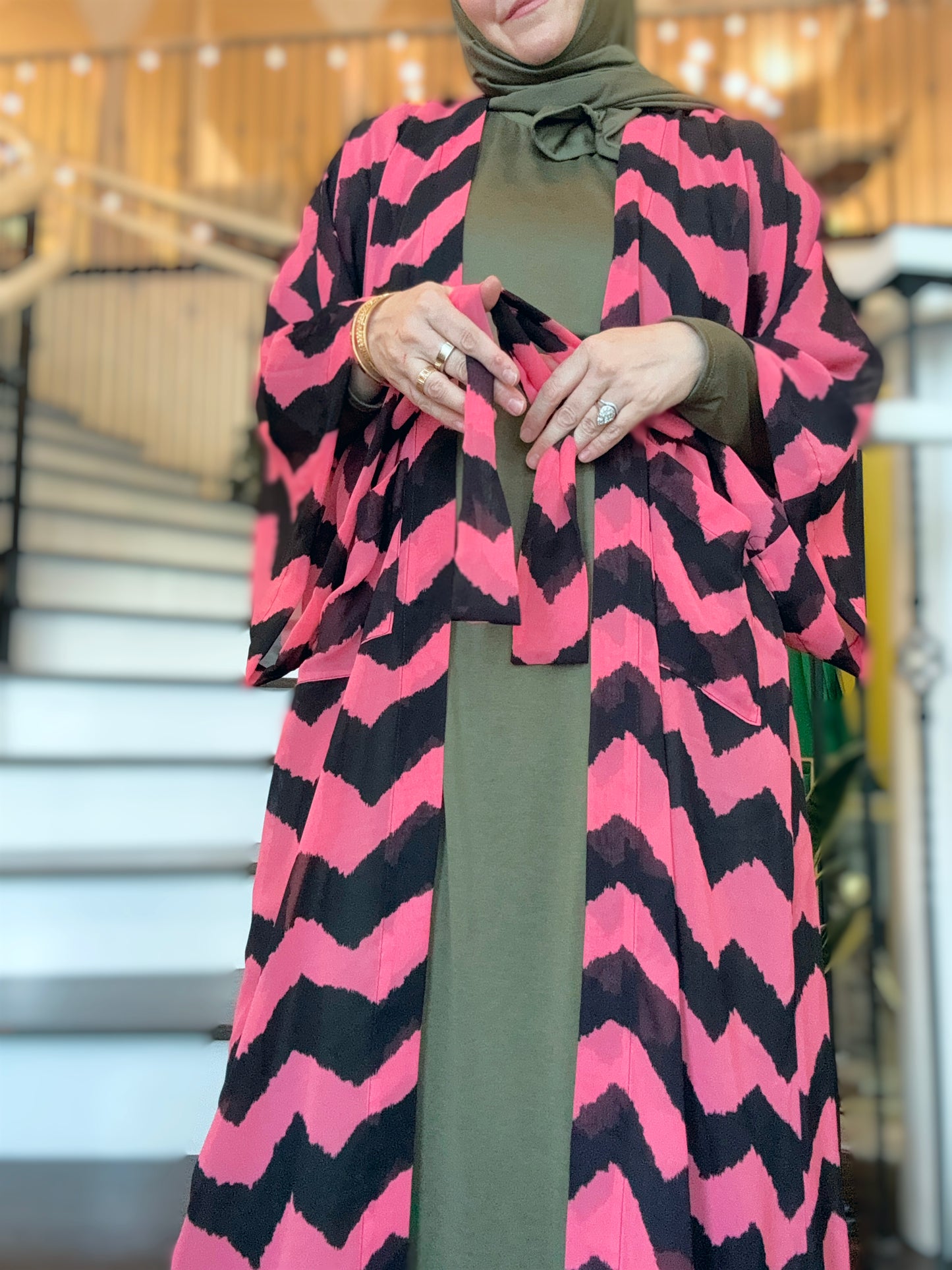 Signature MC Kimono: Pink Sherbet Zigzag