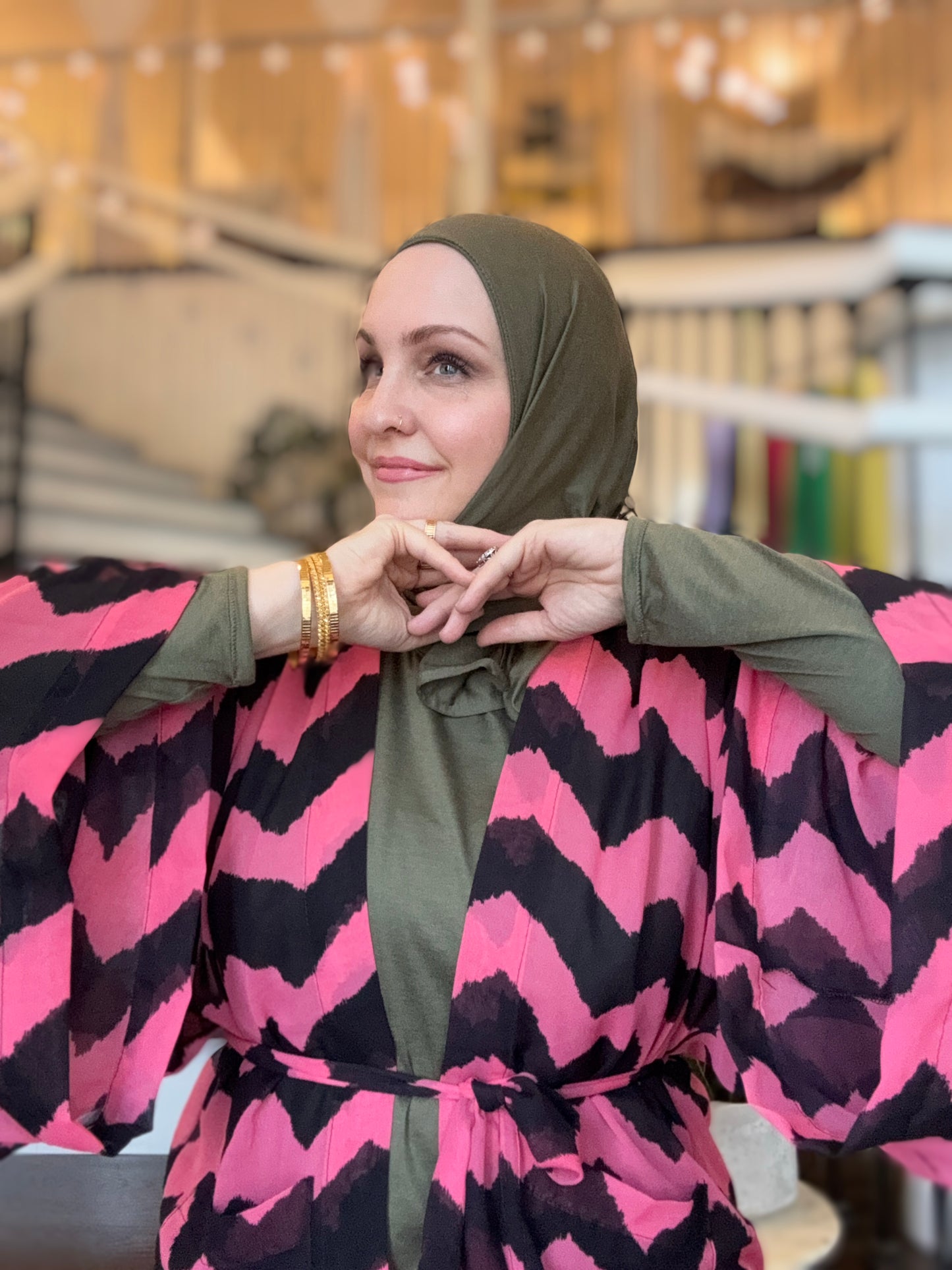 Signature MC Kimono: Pink Sherbet Zigzag