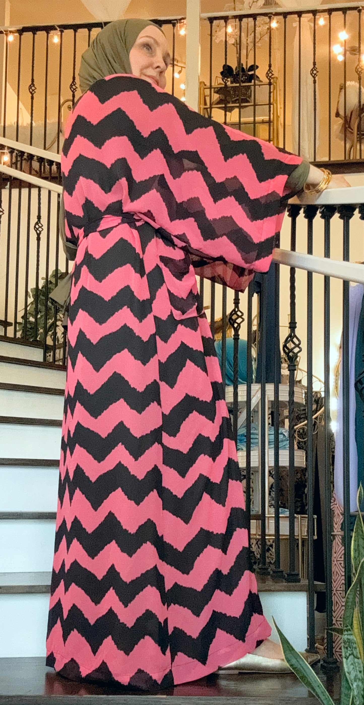 Signature MC Kimono: Pink Sherbet Zigzag
