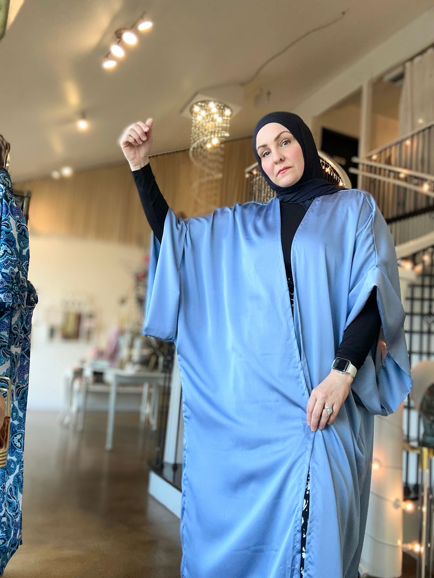 MC Satin Crinkle Bisht: Periwinkle Ice Blue