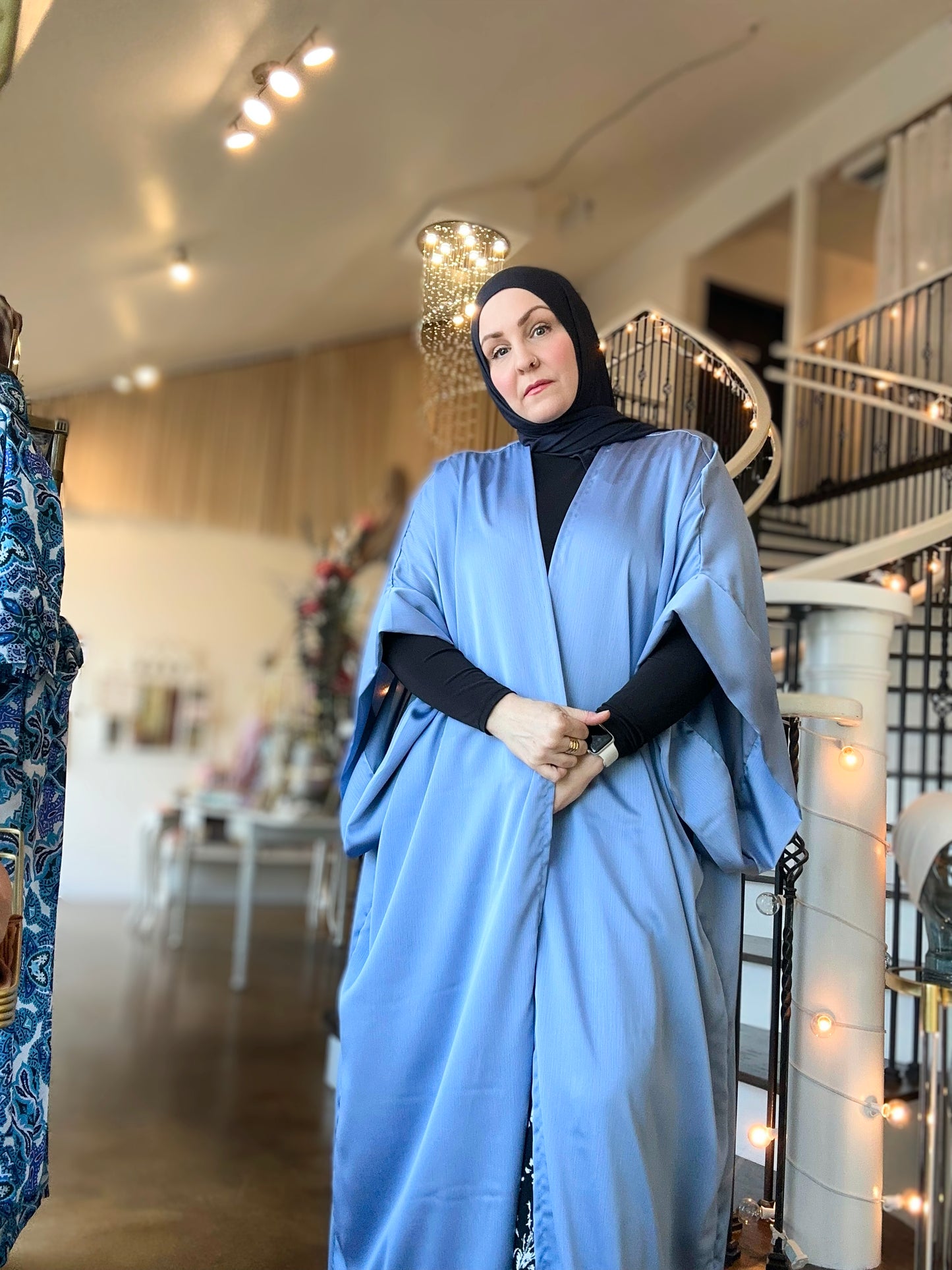 MC Satin Crinkle Bisht: Periwinkle Ice Blue