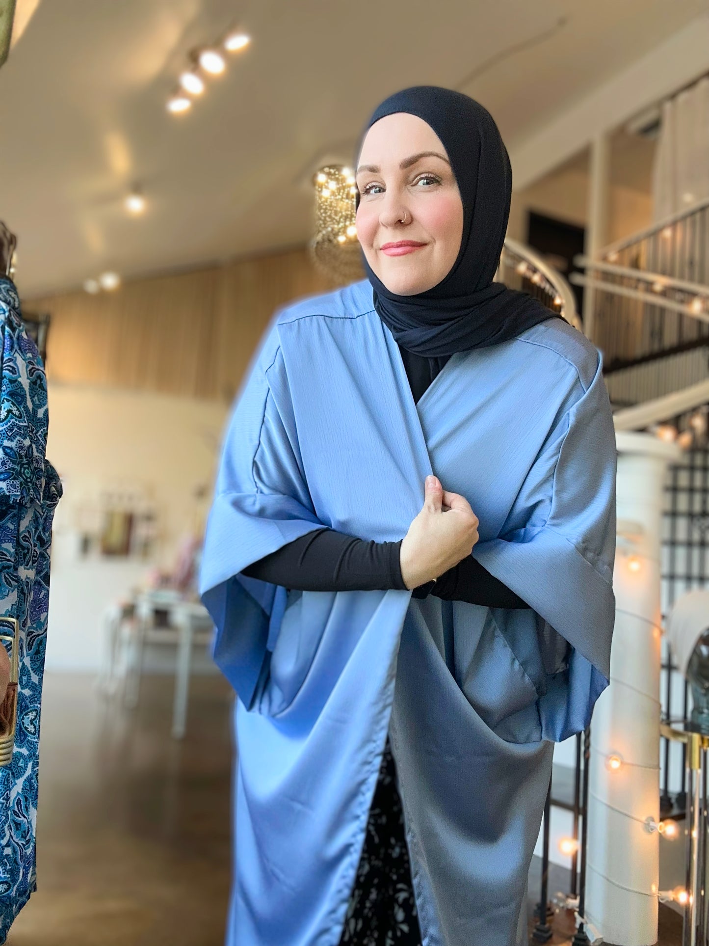 MC Satin Crinkle Bisht: Periwinkle Ice Blue
