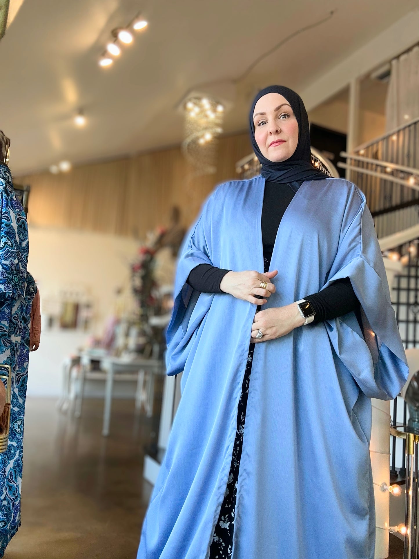 MC Satin Crinkle Bisht: Periwinkle Ice Blue