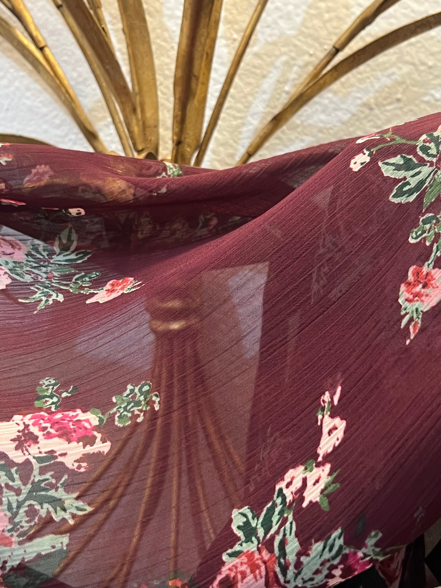 Crinkle Chiffon Hijab: Halal Merlot Floral