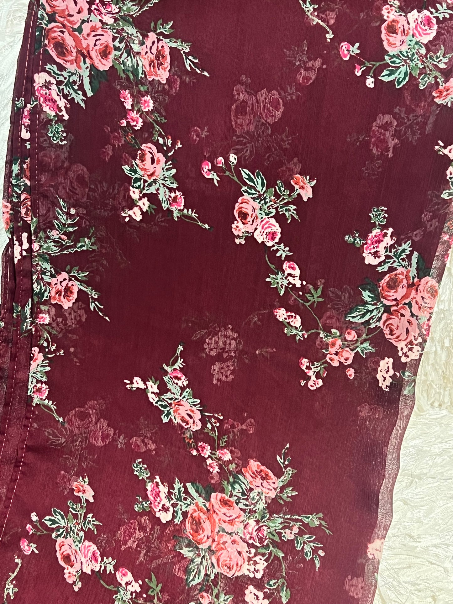 Crinkle Chiffon Hijab: Halal Merlot Floral