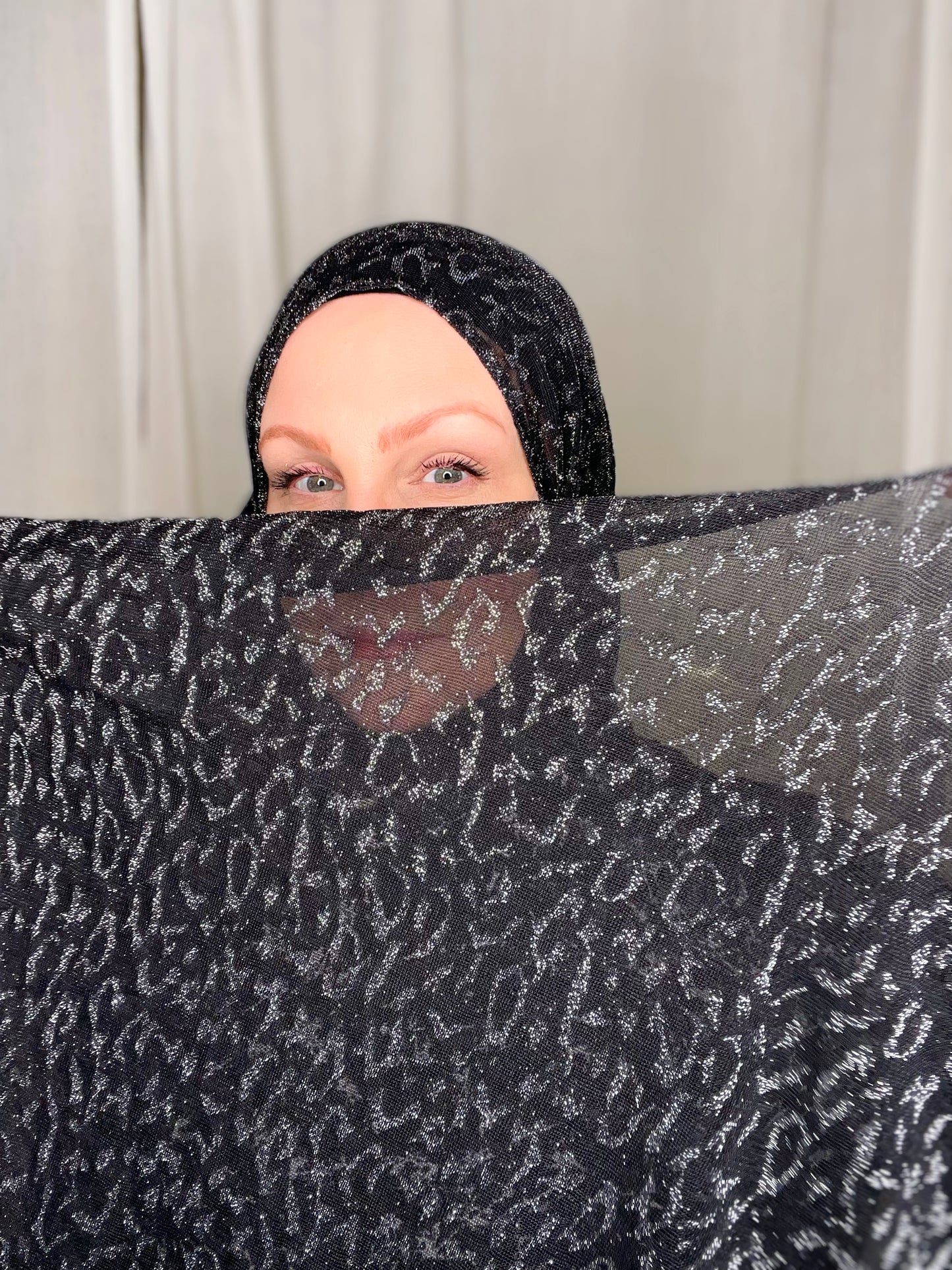 Jersey Hijab: Metallic Silver & Black Leopard