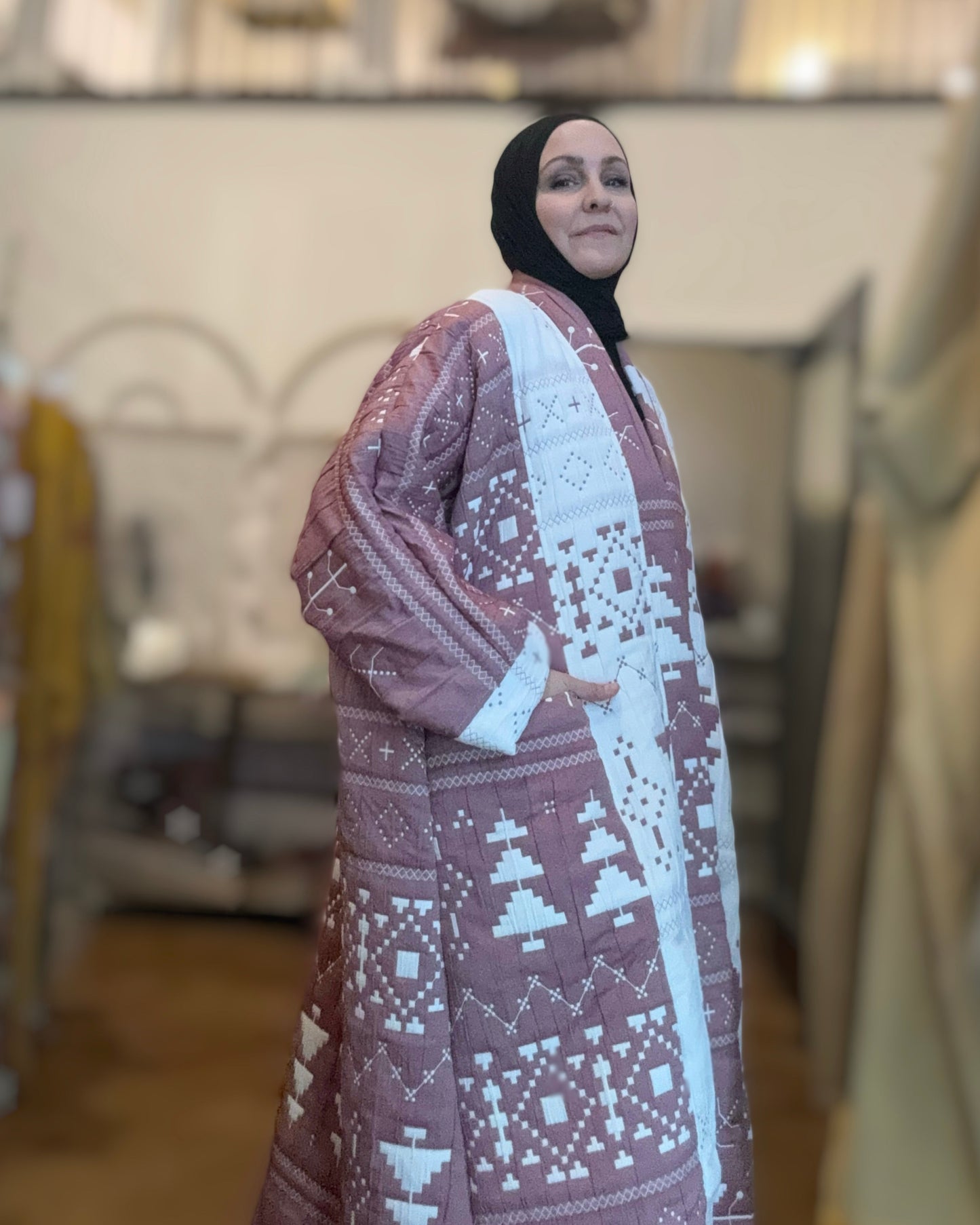 Up-cycled Pocket Anorak Abaya - Quilted Muted Mauve
