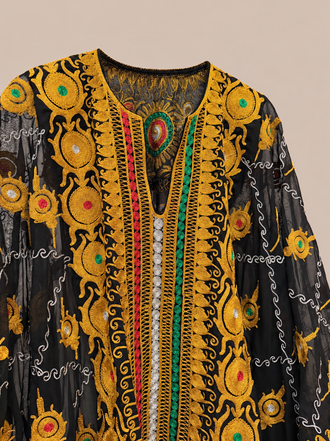 Traditional Kuwaiti Thobe — Gold & Black Brocade Lace
