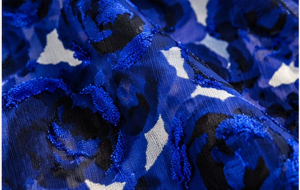 Jacquard Burnout Chiffon Hijab: Rose Imprint - Royal Blue