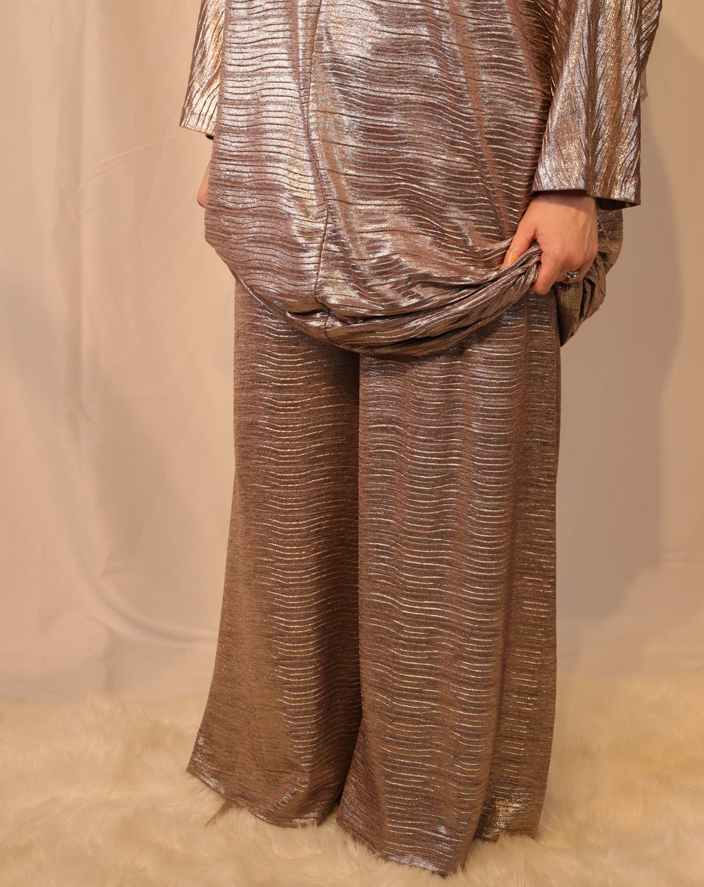 Metallic Plisse Palazzo Pant: Pink
