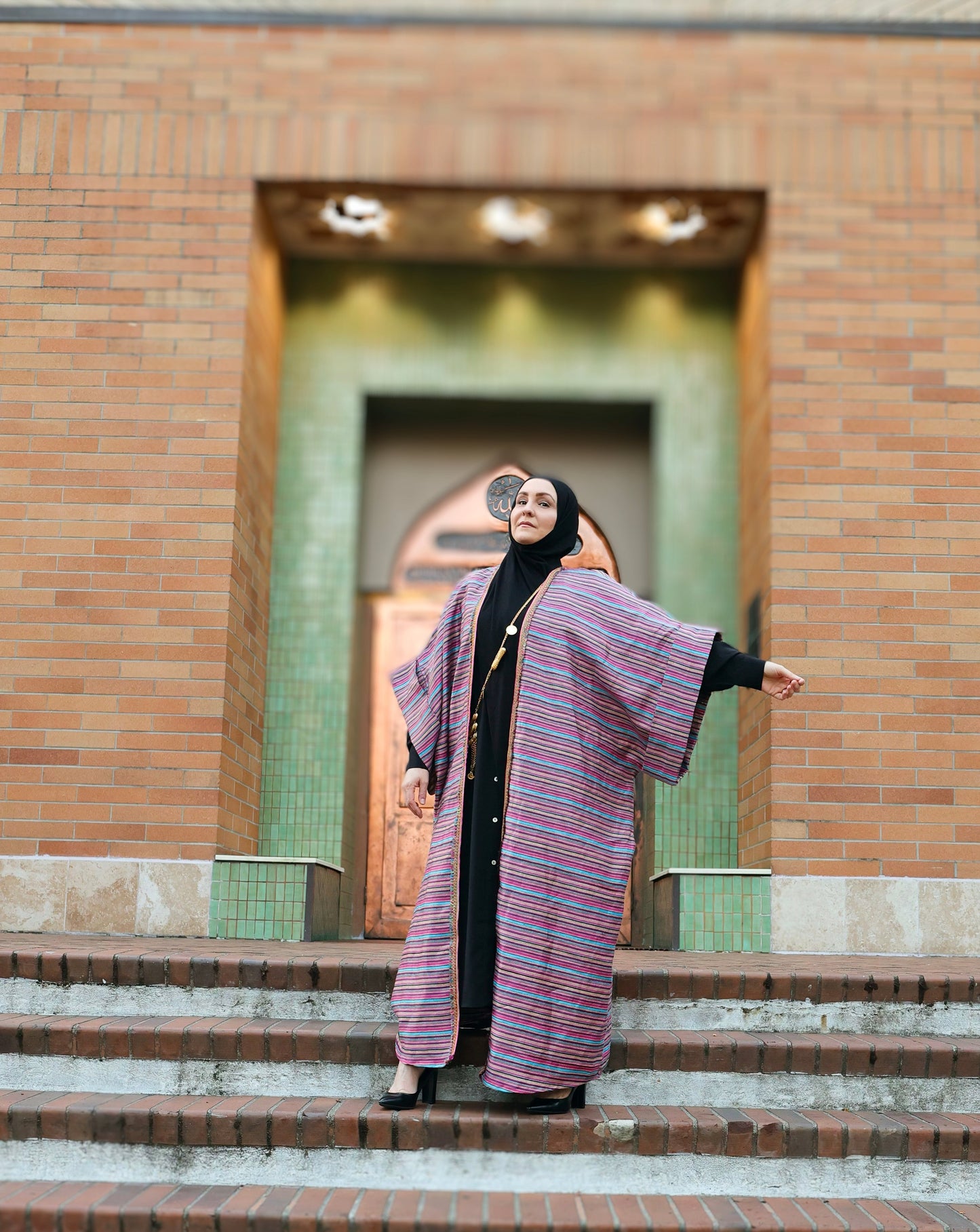 MC Woven Bisht: Metallic Pink Striped