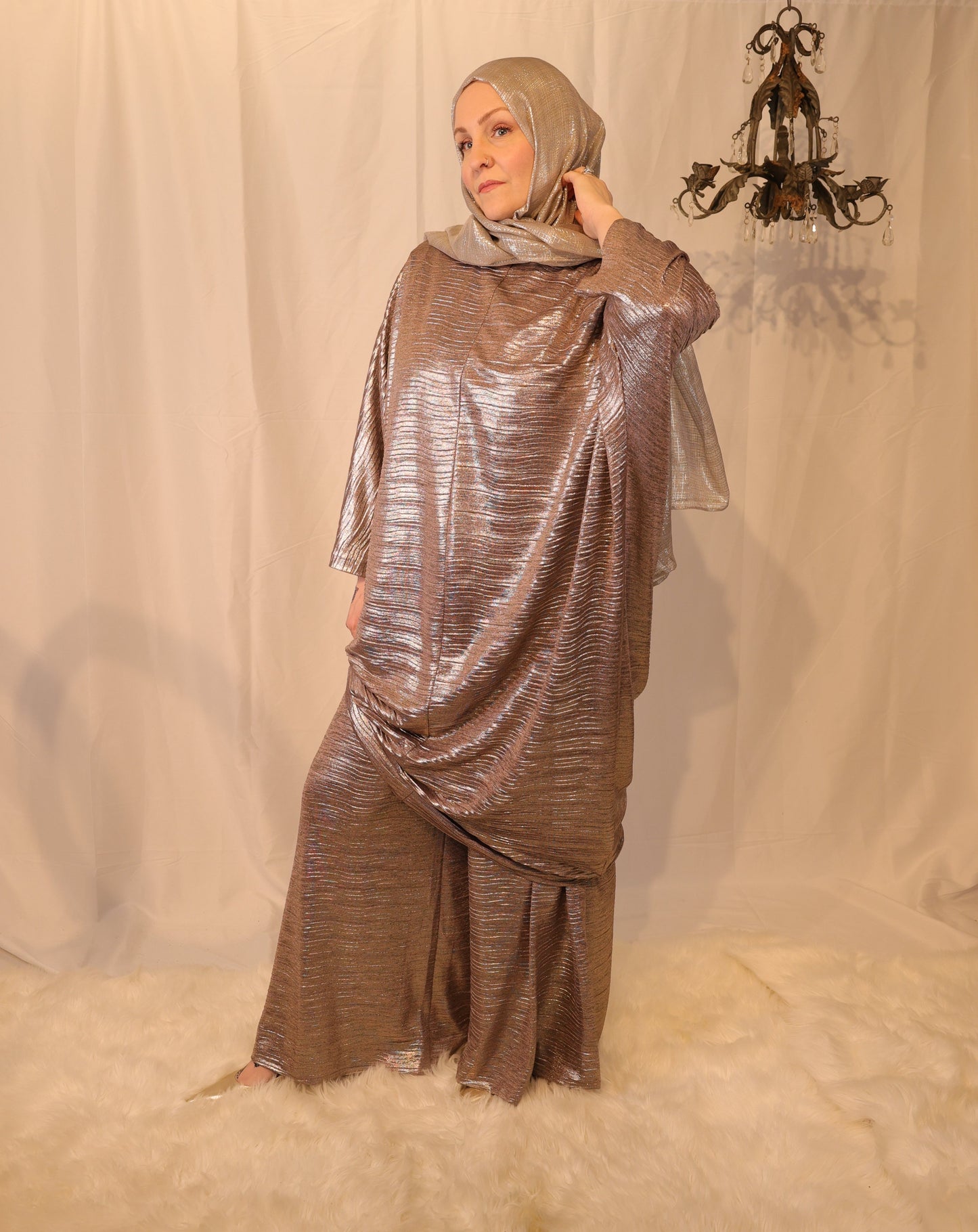 Metallic Plisse Palazzo Pant: Pink