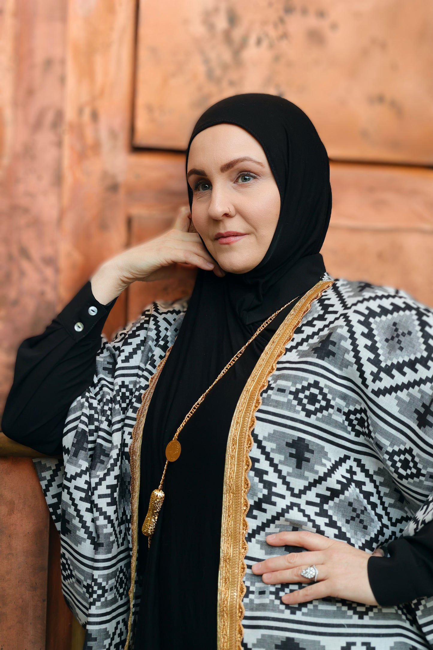 MC Woven Bisht: Classic Black & White