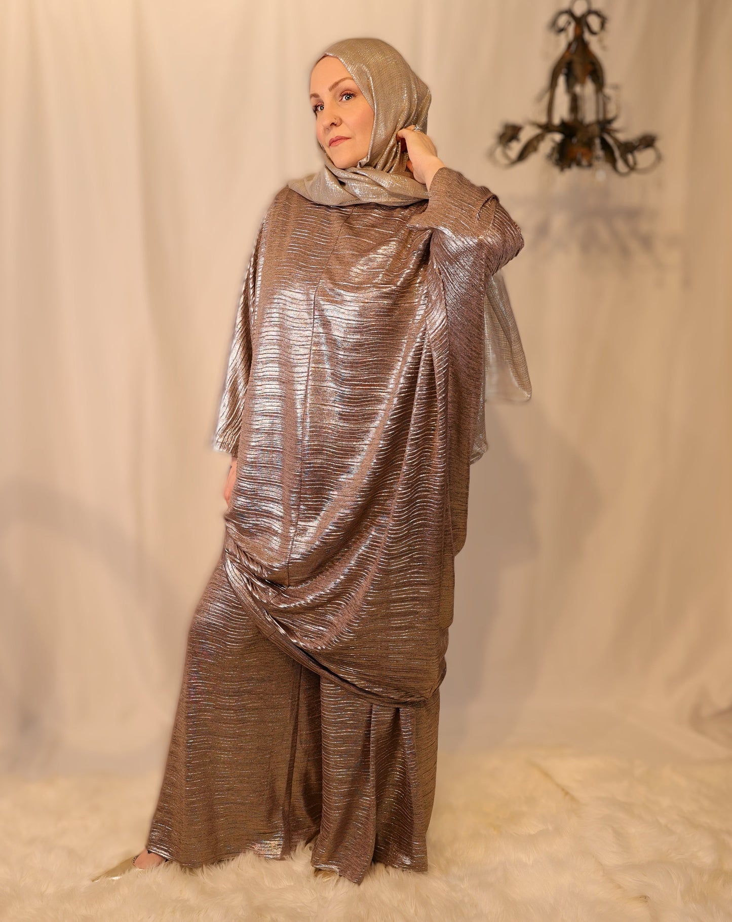 Metallic Plisse Palazzo Pant: Pink