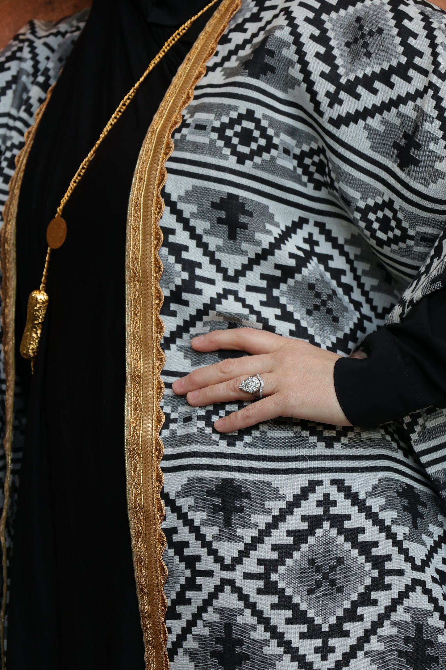 MC Woven Bisht: Classic Black & White