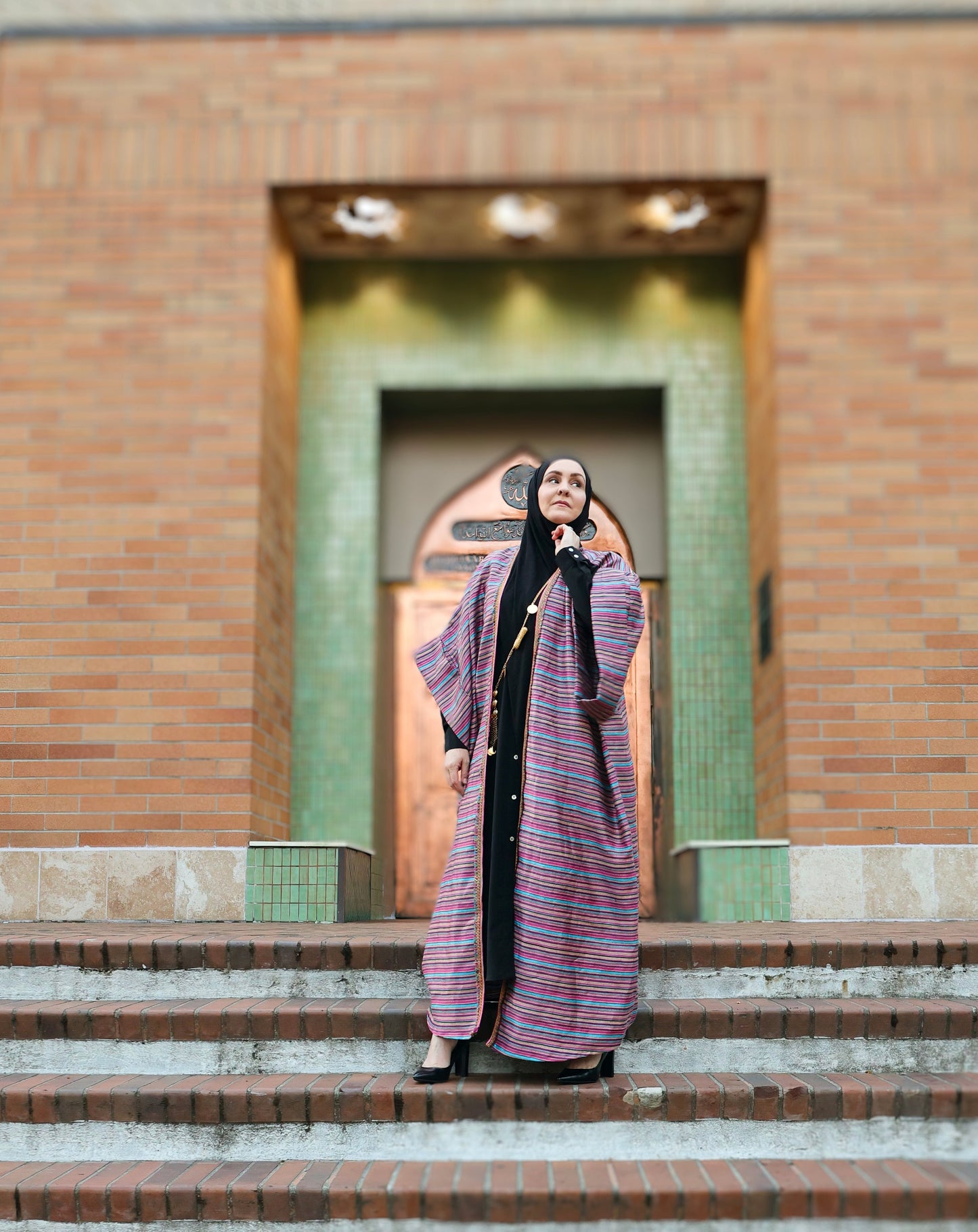 MC Woven Bisht: Metallic Pink Striped