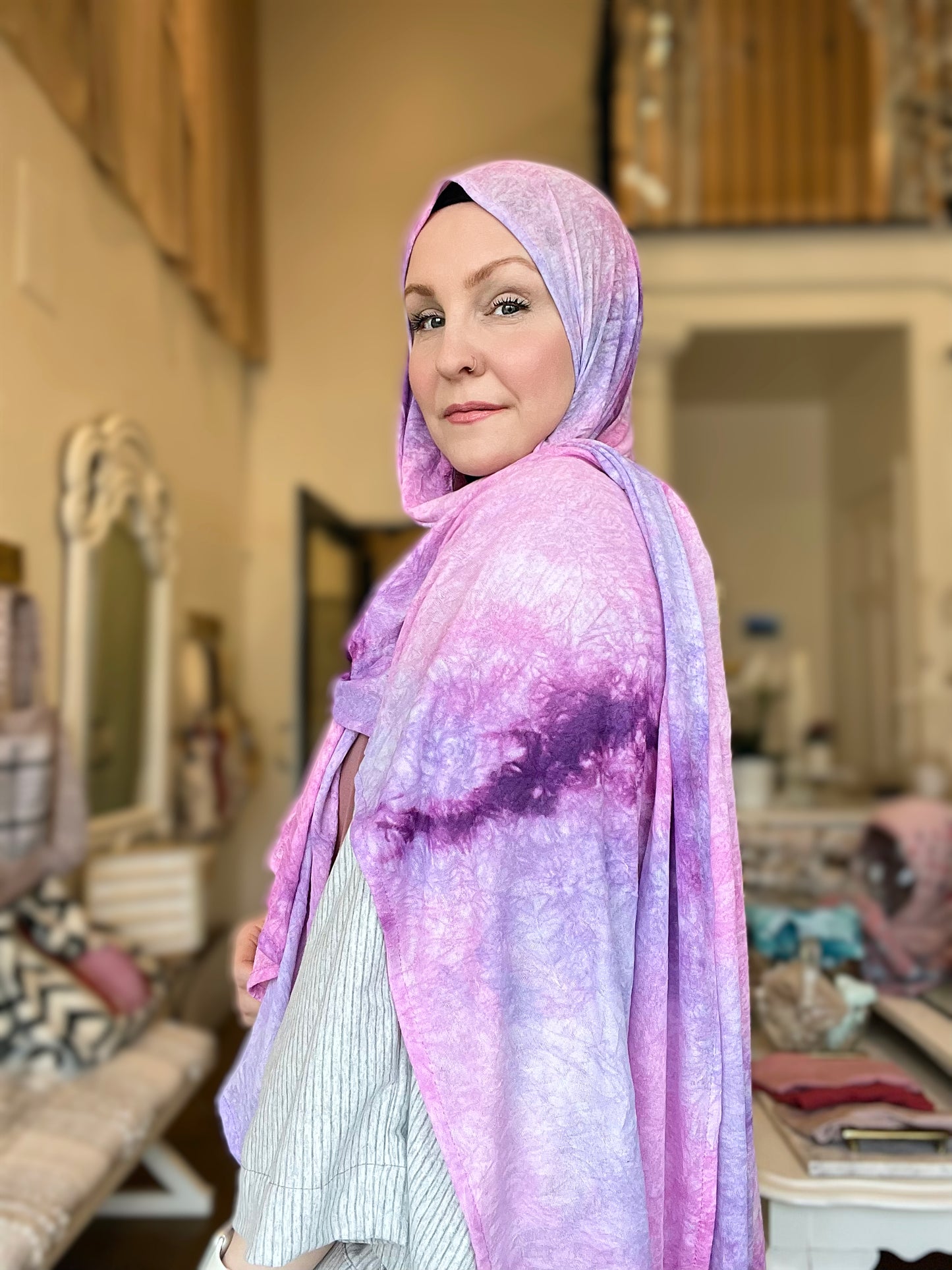 Crinkle Stretch Jersey Chiffon Hijab: Berry Compote