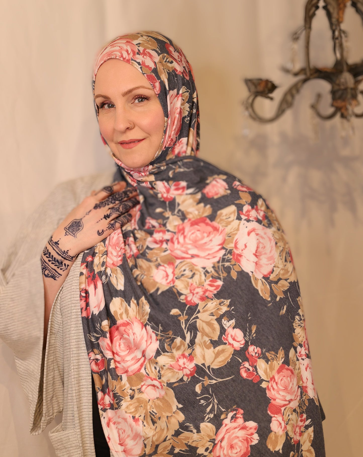 Printed Jersey Hijab: Renaissance Rose Garden