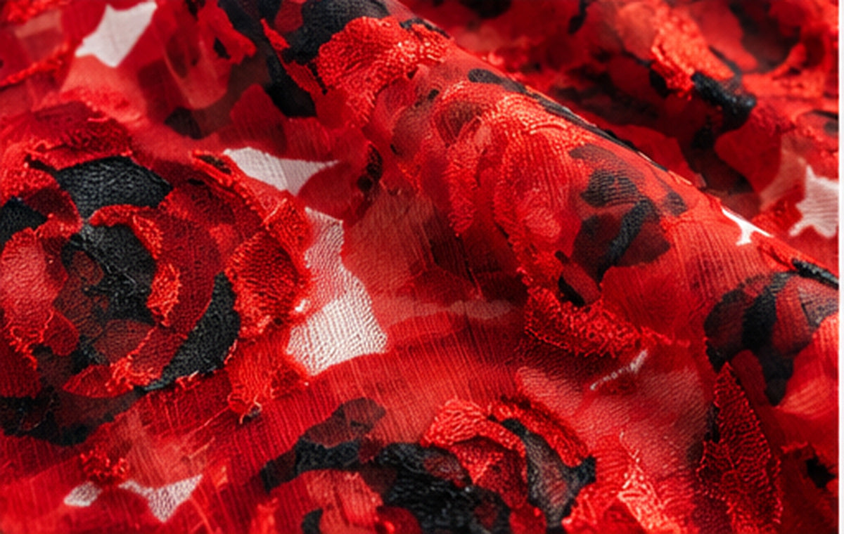 Jacquard Burnout Chiffon Hijab: Rose Imprint - Red