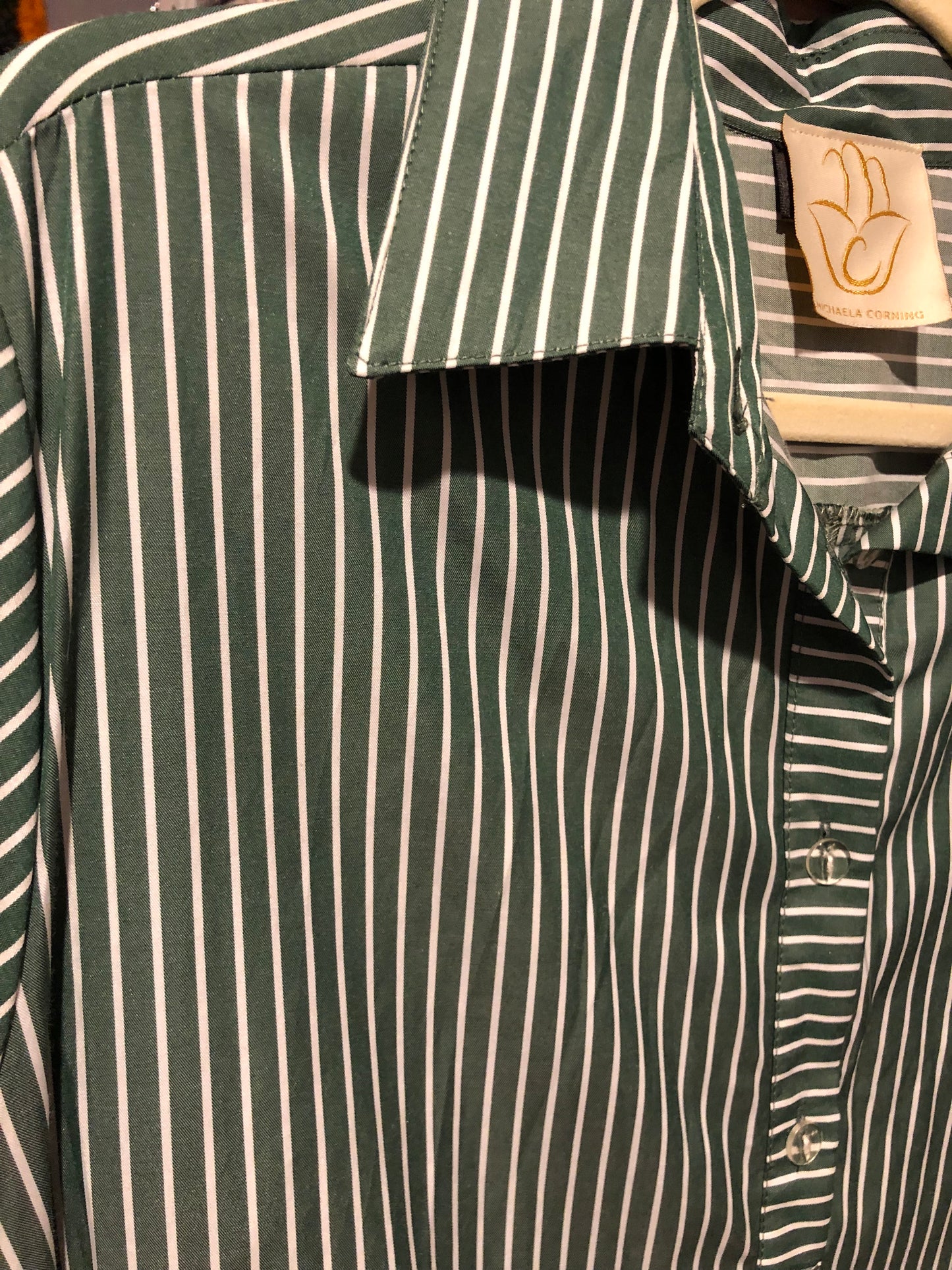 Oversized High-Low Shirt Dress - Green & White
