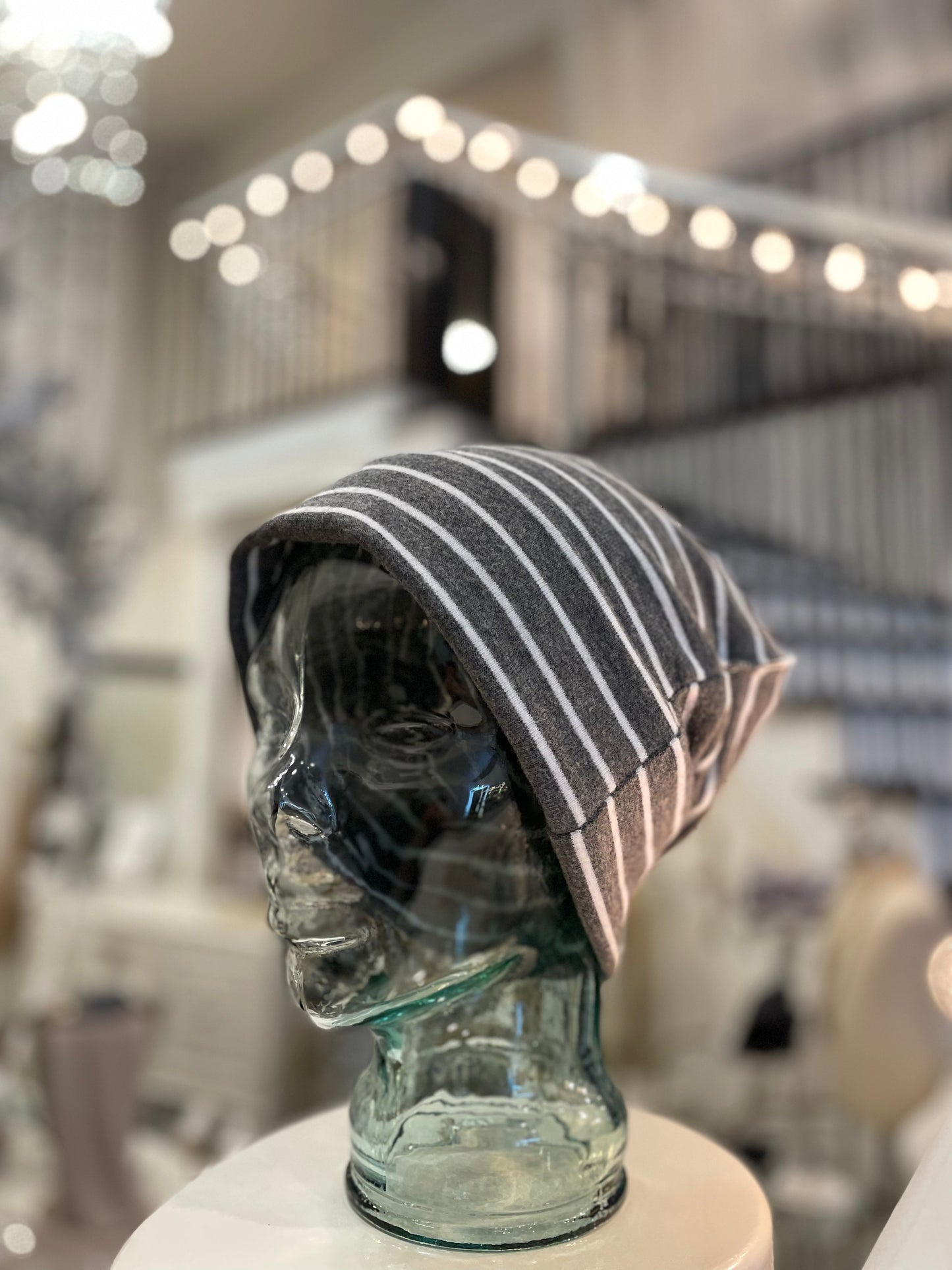 The Zahra Beanie: Heather Grey Stripes