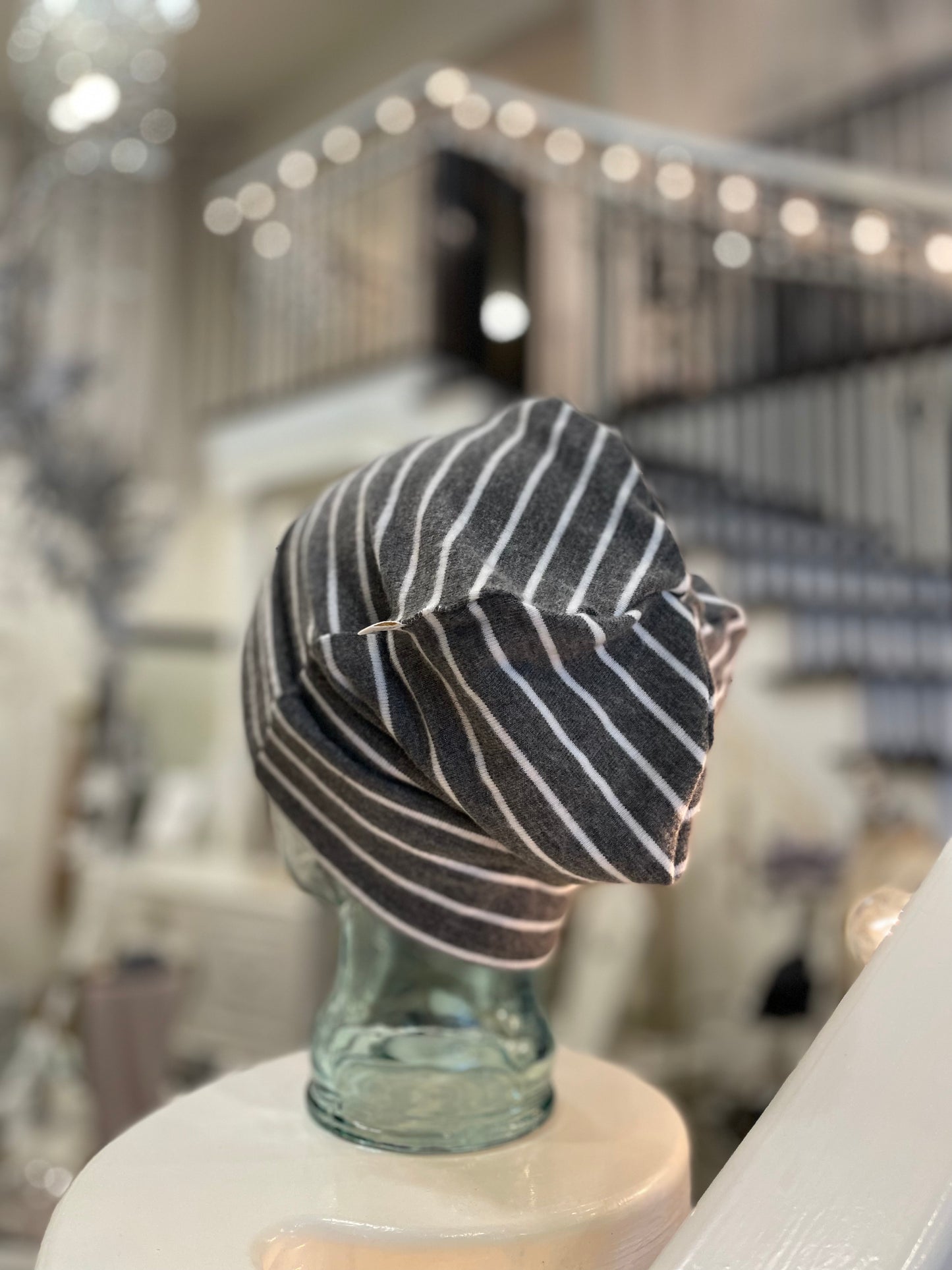 The Zahra Beanie: Heather Grey Stripes