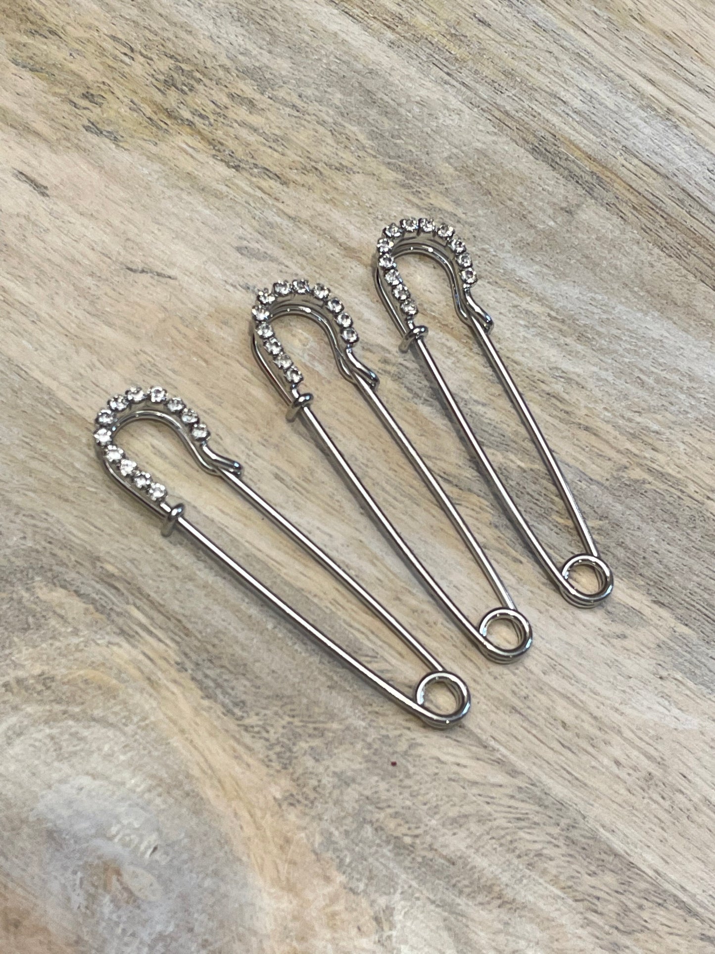 Rhinestone Safety Pins: Silver