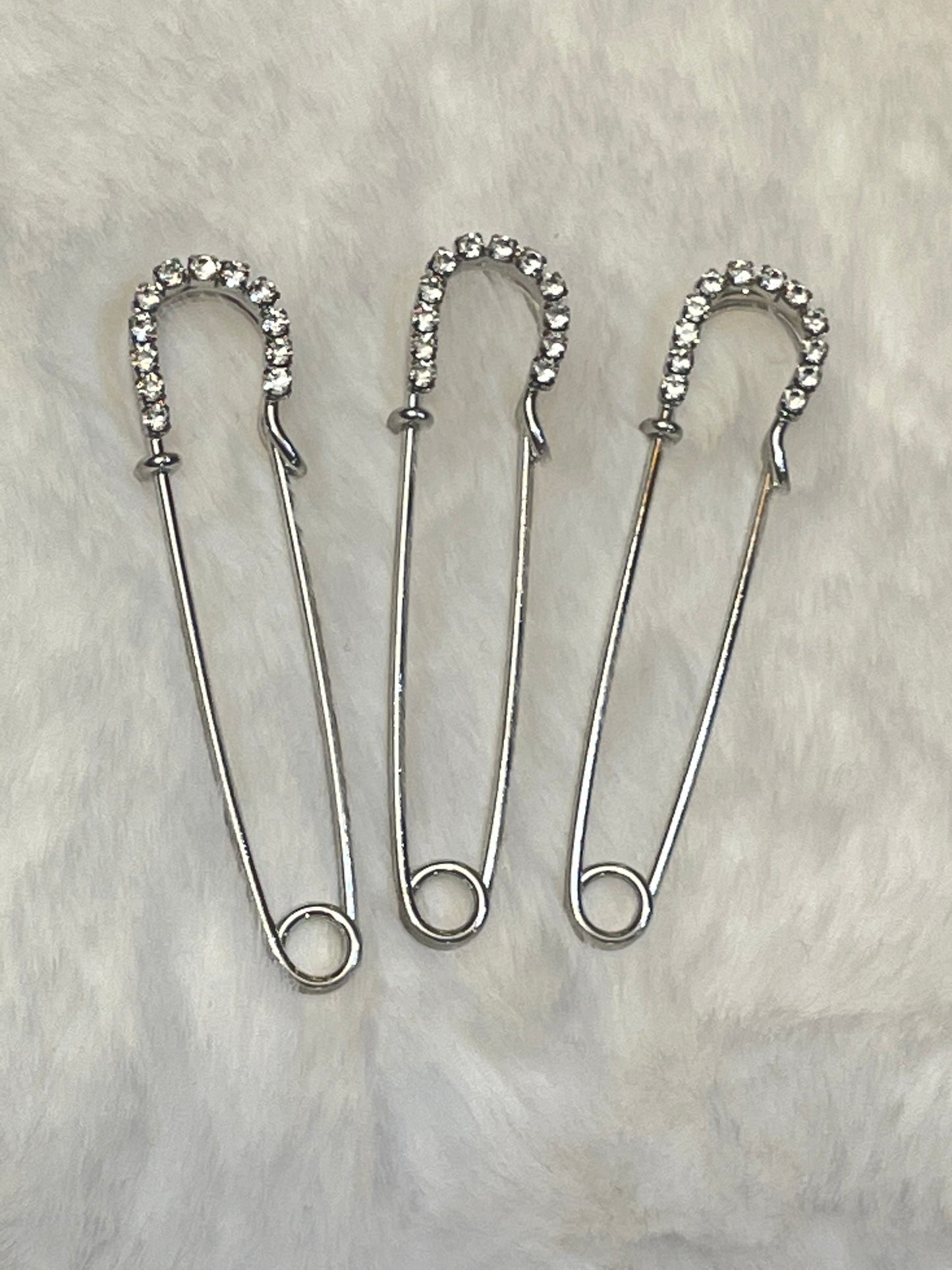 Rhinestone Safety Pins: Silver