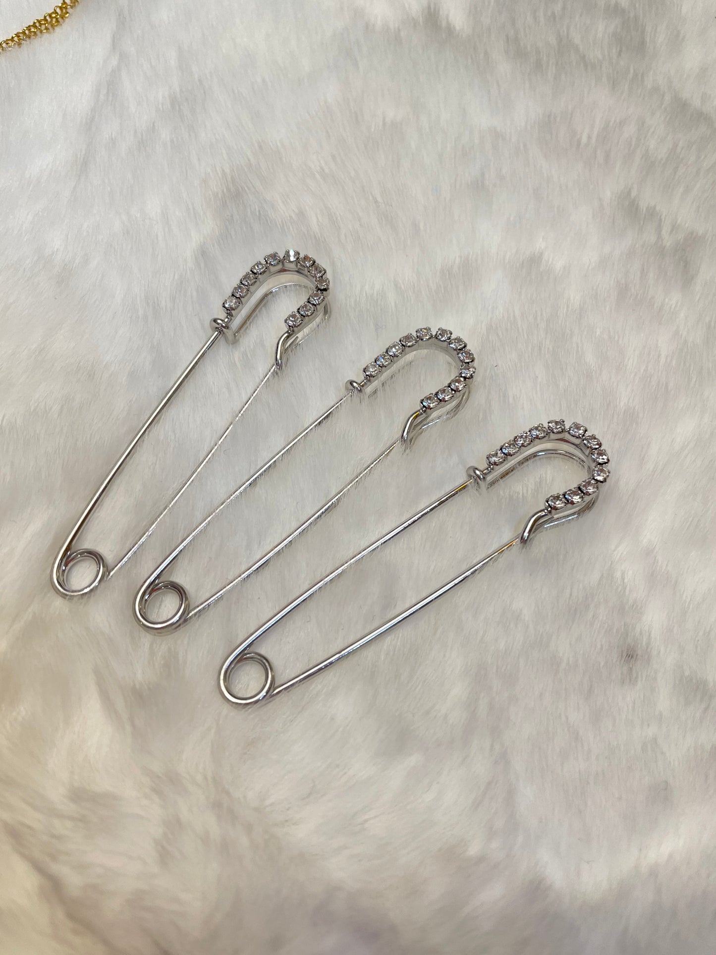 Rhinestone Safety Pins: Silver